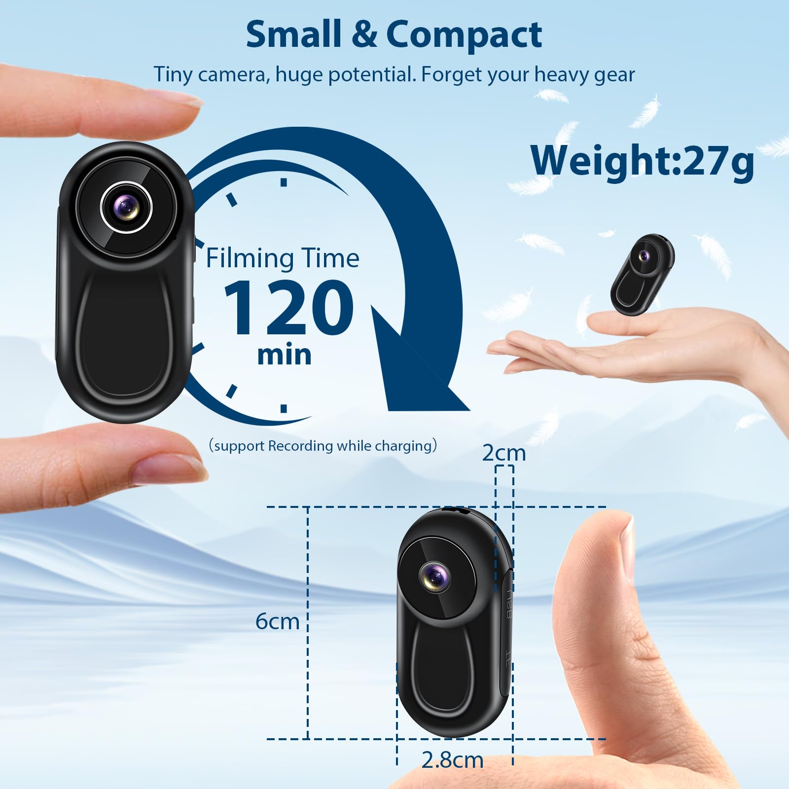 Yadayuki Cámara de Acción, 1080P HD & Clip Giratorio de 360° Camara Deportiva, Mini Cámara de Cuerpocon Imán mit 0,85 pollici Pantalla, Cámara para Casco/Moto Deportivo con Visión Nocturna — view 3