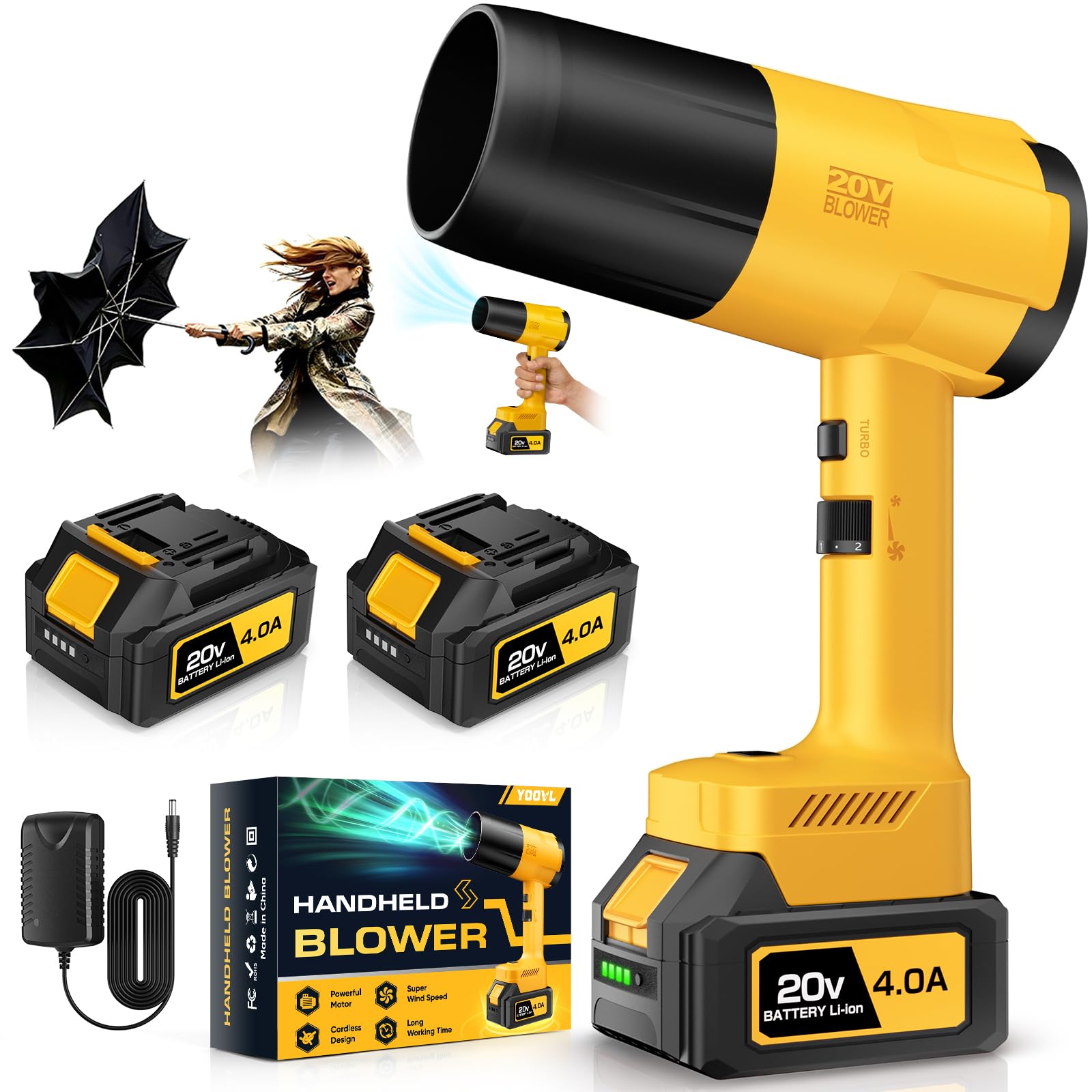 YOOVL handheld cordless blower in yellow
