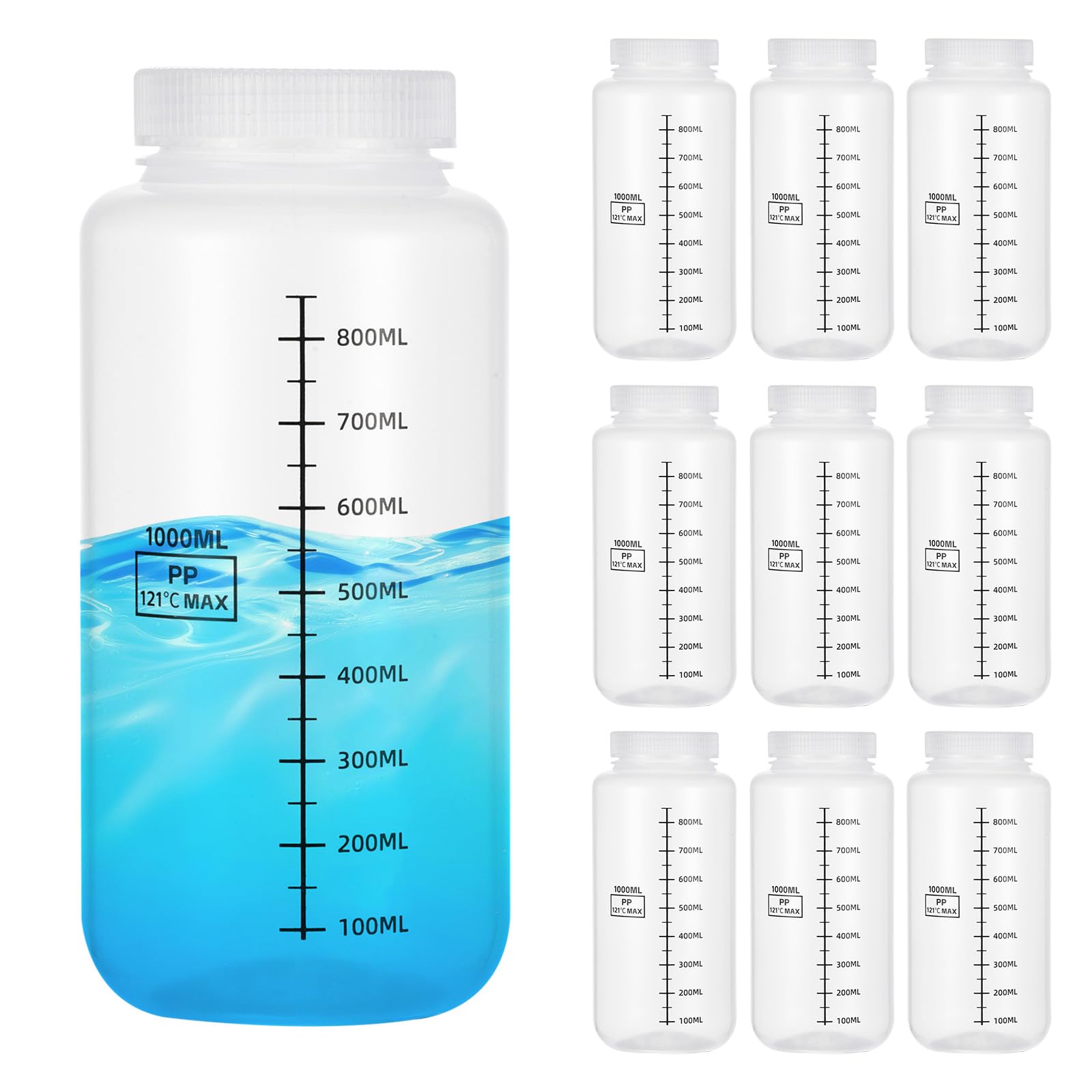 PATIKIL 12 Pezzi Bottiglie Modello In Plastica Con Tappo A Vite, 34 Oz 1000ml Bottiglia Reagente A Bocca Larga Contenitori Modello PP Trasparenti Con Coperchio Per Laboratorio Acqua