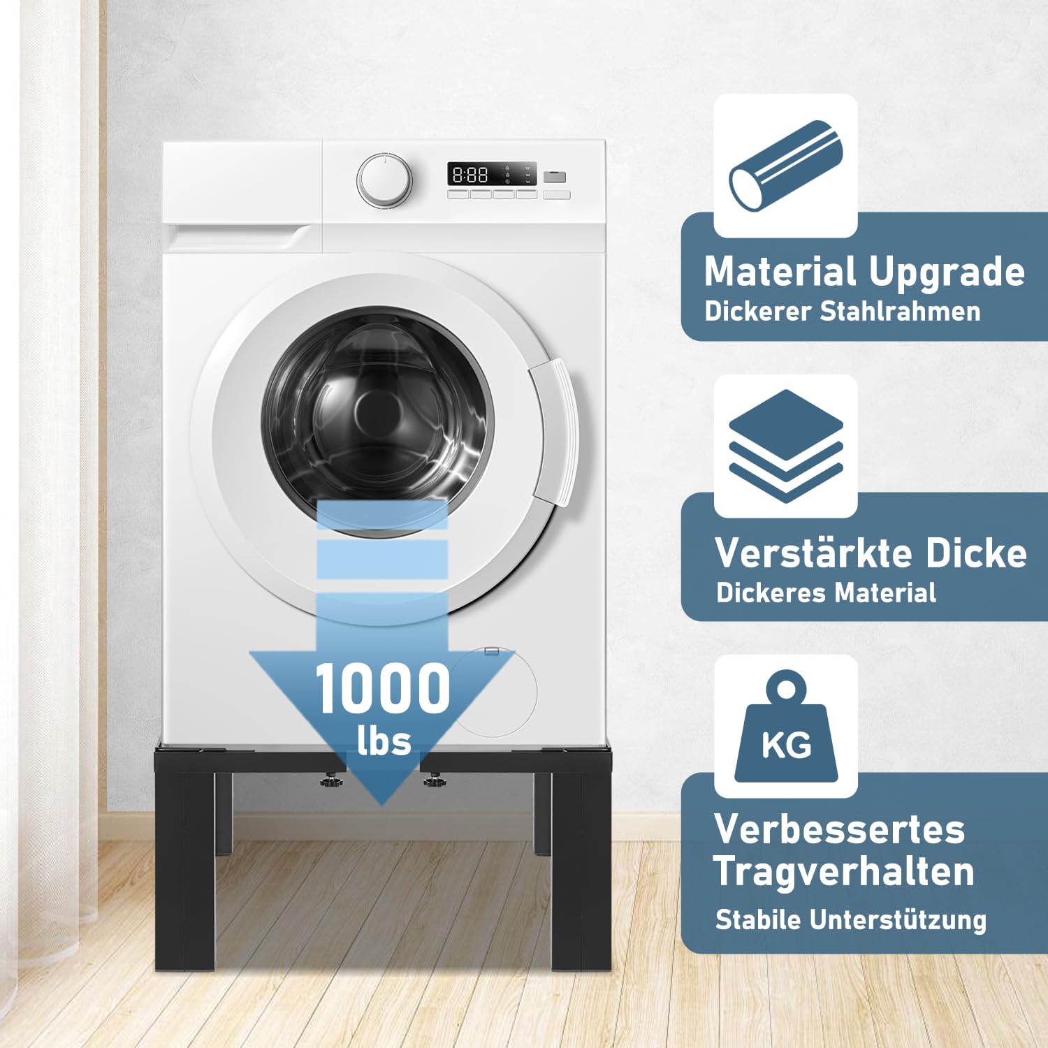 Fiqops waschmaschinen untergestell, Verstellbare Rostfreier Waschmaschine Untergestell 50-80cm,waschmaschine untergestell mit Einstellen der Skala,Untergestell für waschmaschine,Schwarz