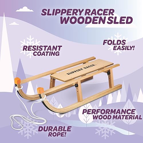 Miniatura 6 de Slippery Racer Trineo de nieve plegable de madera para niños
