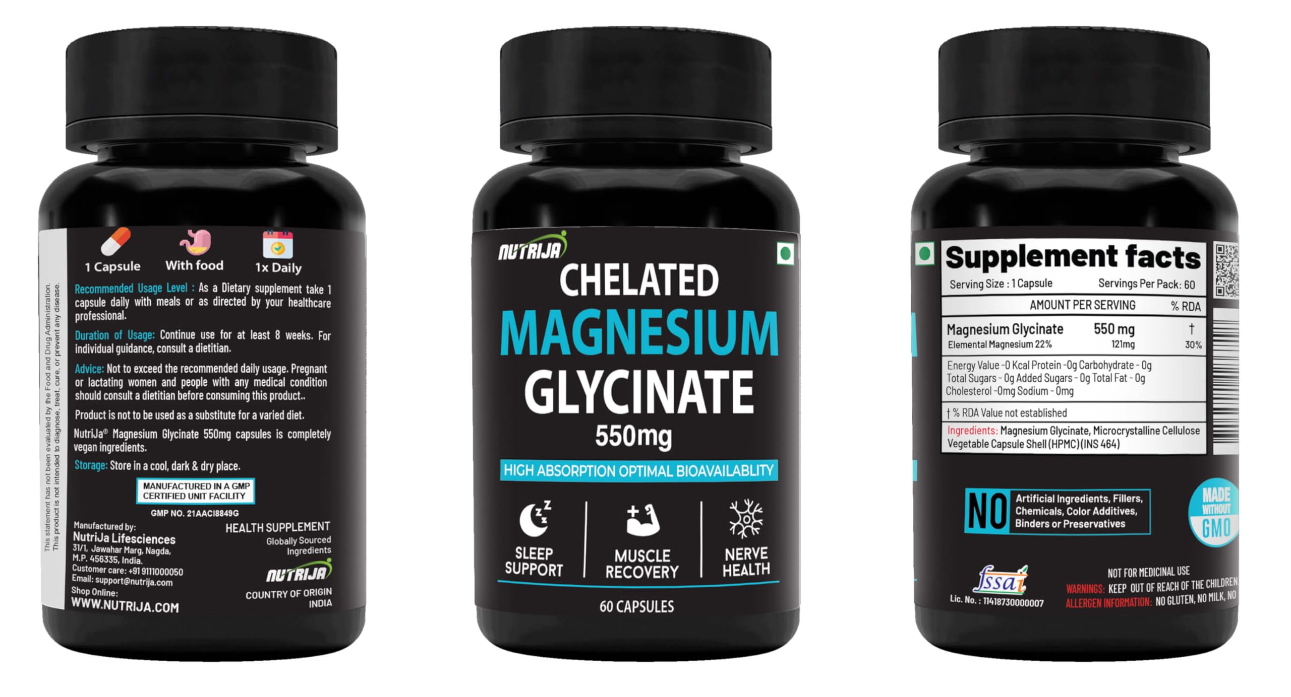 NutriJa Magnesium Glycinate 550mg | 121mg Elemental Magnesium | Chelated Magnesium Supplement for Sleep, Relaxation, Muscle & Nerve Support | 60 Vegetarian Capsules — Amazon image 4