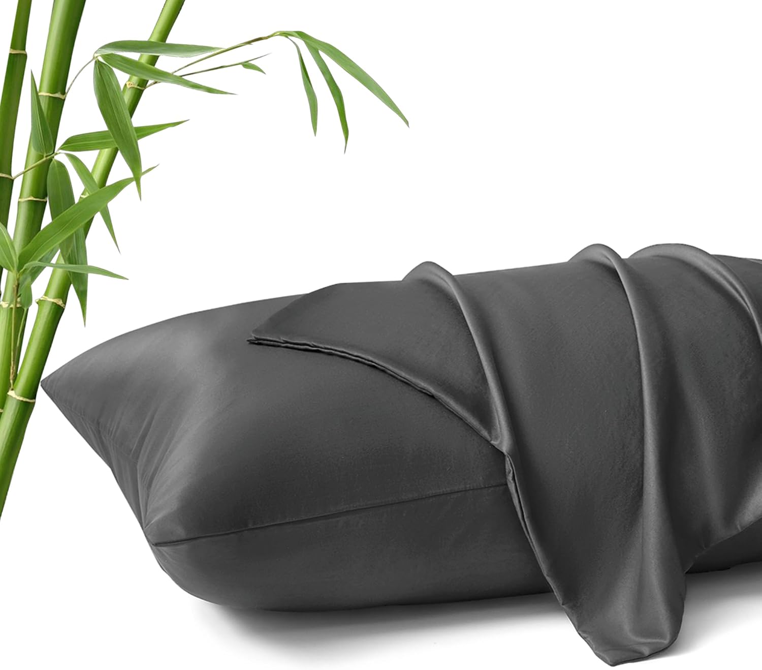 MR&HM Queen Pillow Cases Set of 2, Cooling Pillow Case for Hot Sleepers 20"x30", Breathable & Moisture Wicking, Soft Envelope Pillowcases, Rayon Derived from Bamboo & Polyester Blend (Dark Grey)