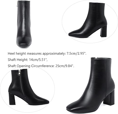 Miniatura 7 de Botines de tacón grueso con punta cuadrada para mujer, botines de tacón alto Go Go con cremallera lateral
