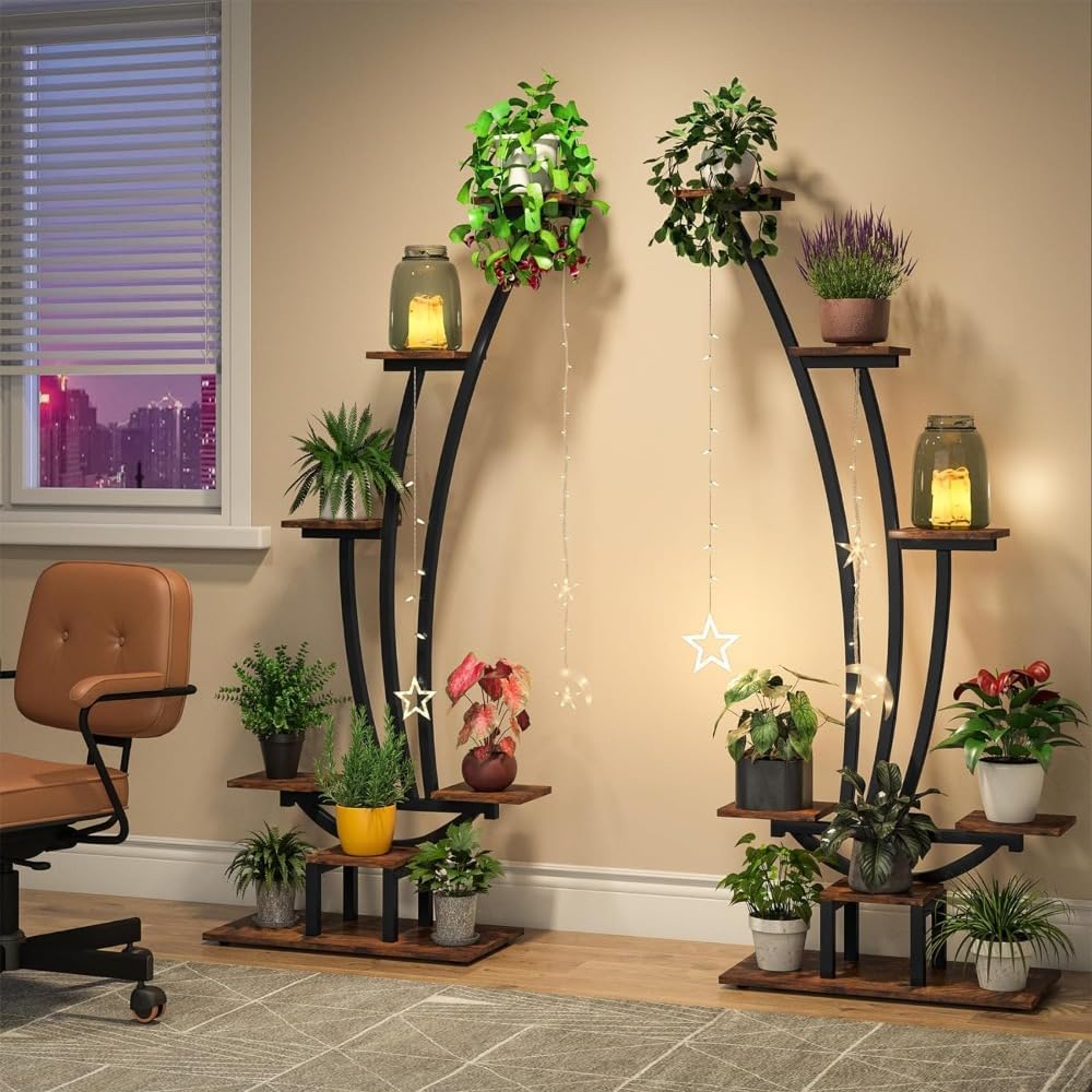 Plant Stand, 5-Tier Tall Plant Stand for Indoor Use, 2 Pack, Large Metal Plant Rack, Flower Bonsai Pots Display Stand, Plant Rack for Indoor and Outdoor Use (Br