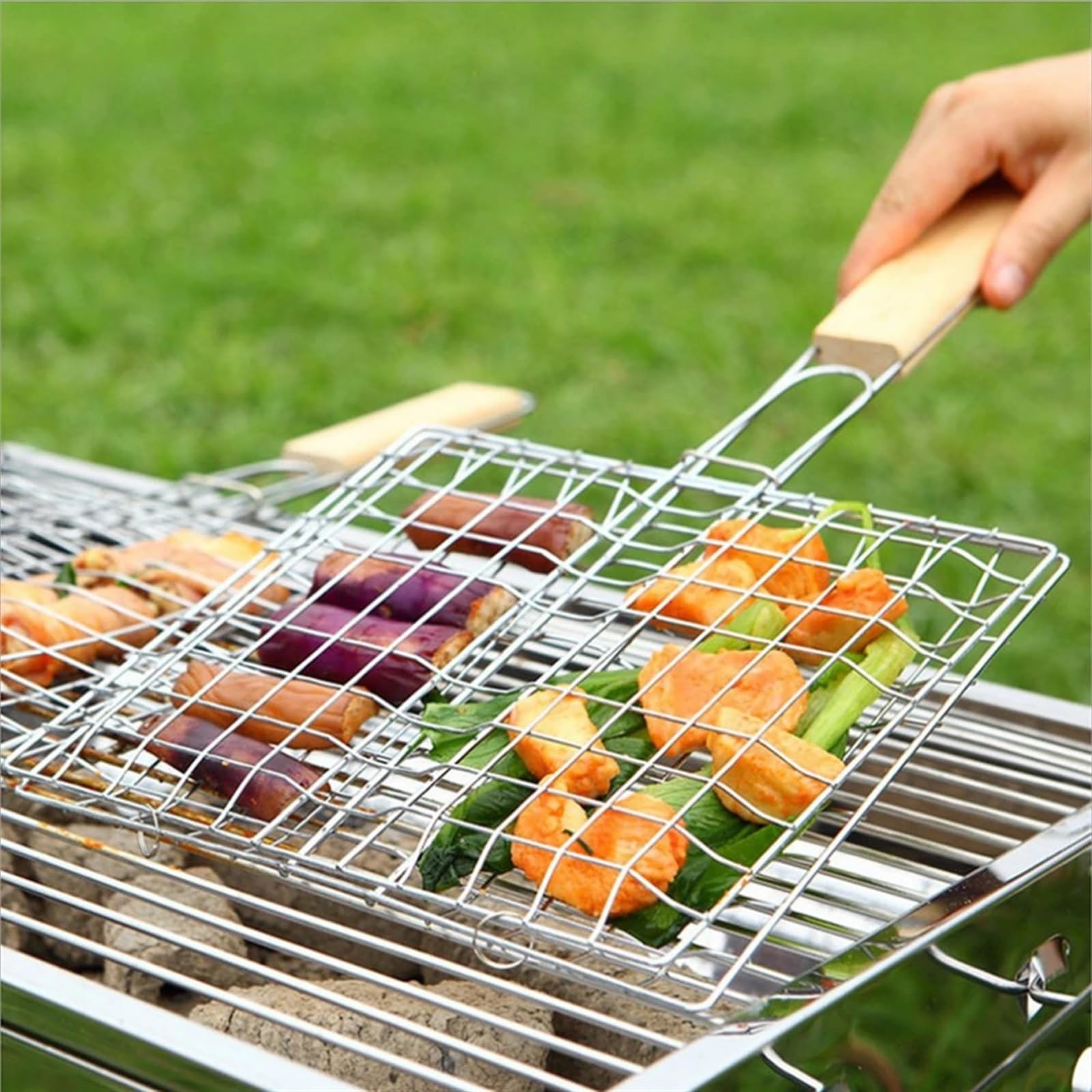 Parrilla para Barbacoa Abrazadera de red for parrilla de barbacoa, mango largo clásico en forma de pez, práctico soporte for asar pescado, barbacoa al aire libre, accesorios for parrilla de barbacoa e