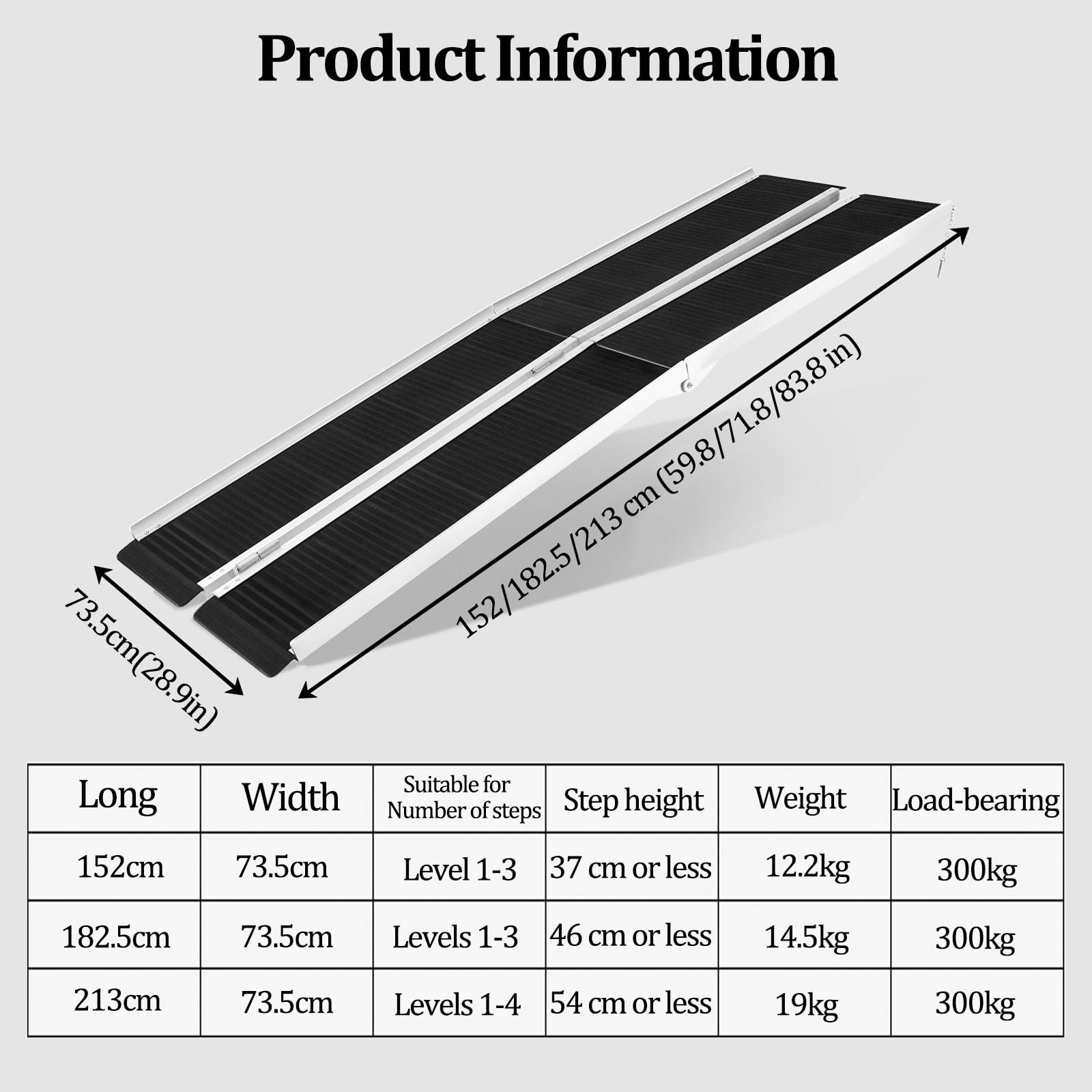 Rampa Plegable de Aluminio para sillas de Ruedas | Rampa de umbral para el hogar, soporta hasta 660 libras (capacidad de 600 libras)(182.5*73.5cm)
