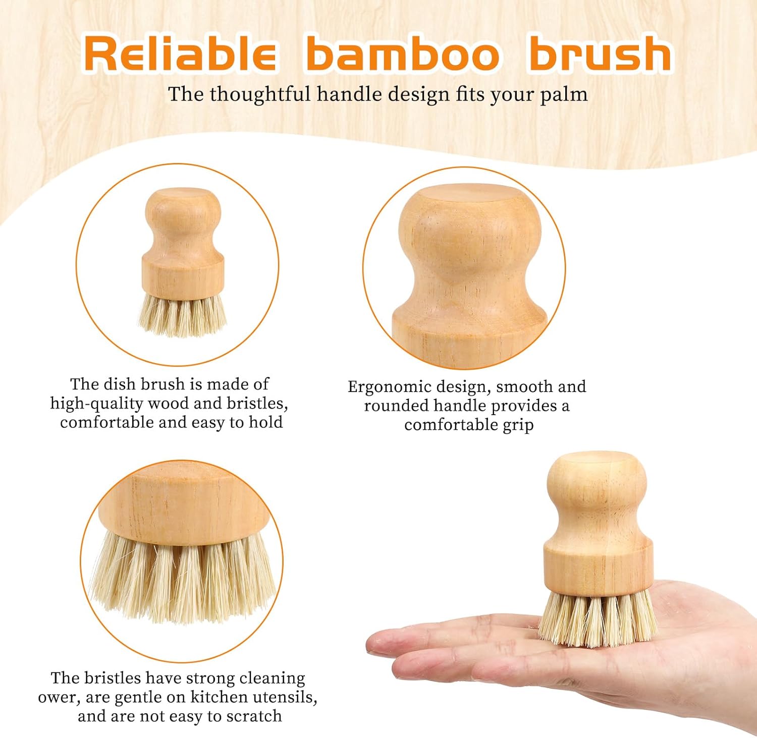 JJUNW 12 Packs Bamboo Dish Scrub Brushes, Wok Brush, Wooden Scrubbers Set Bamboo Scrub Brush Clean Pan for Kitchen Sink Cleaning Cast Iron Pots and Pans