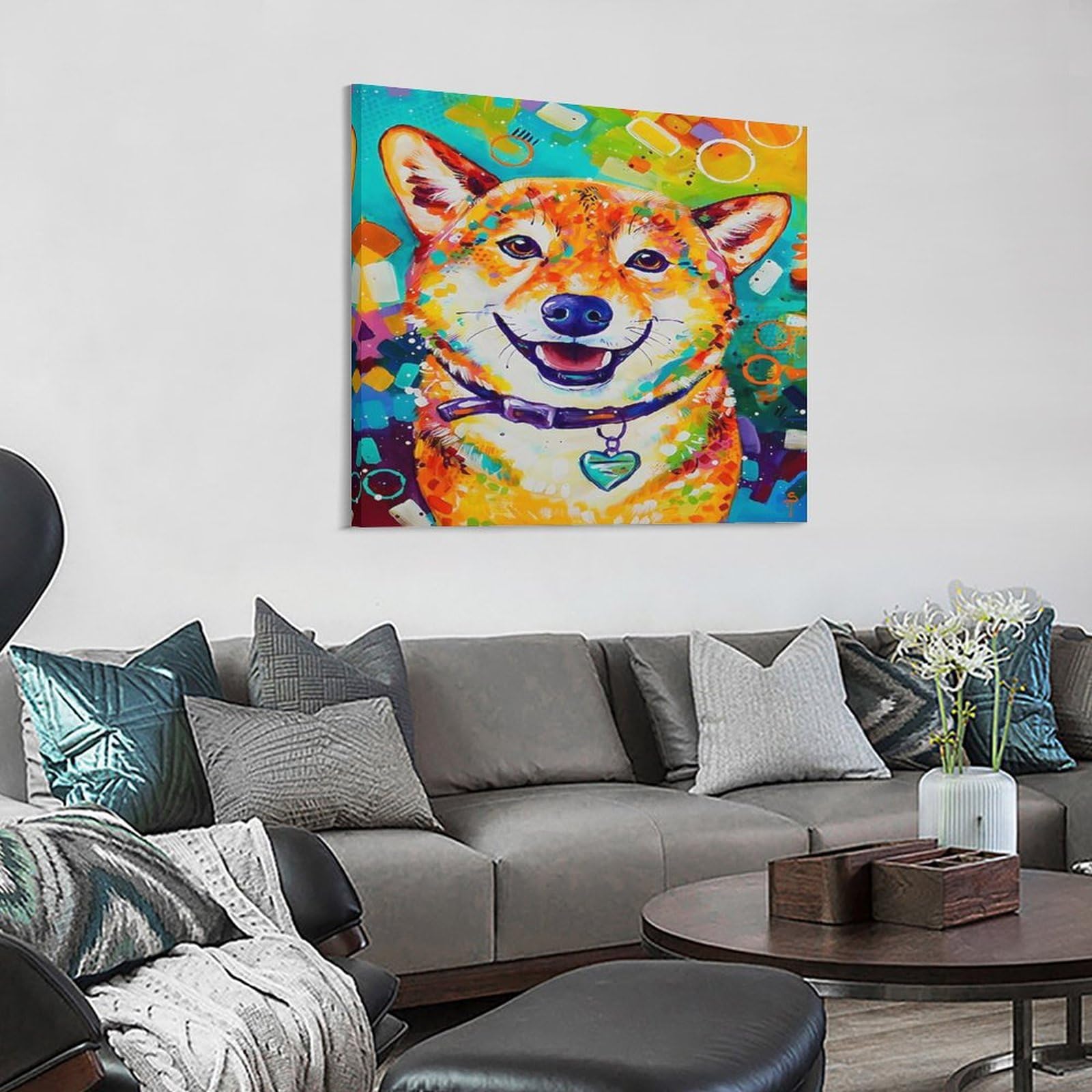 Amazon.co.jp: カラフルな犬の抽象アート犬 柴犬 動物アート
