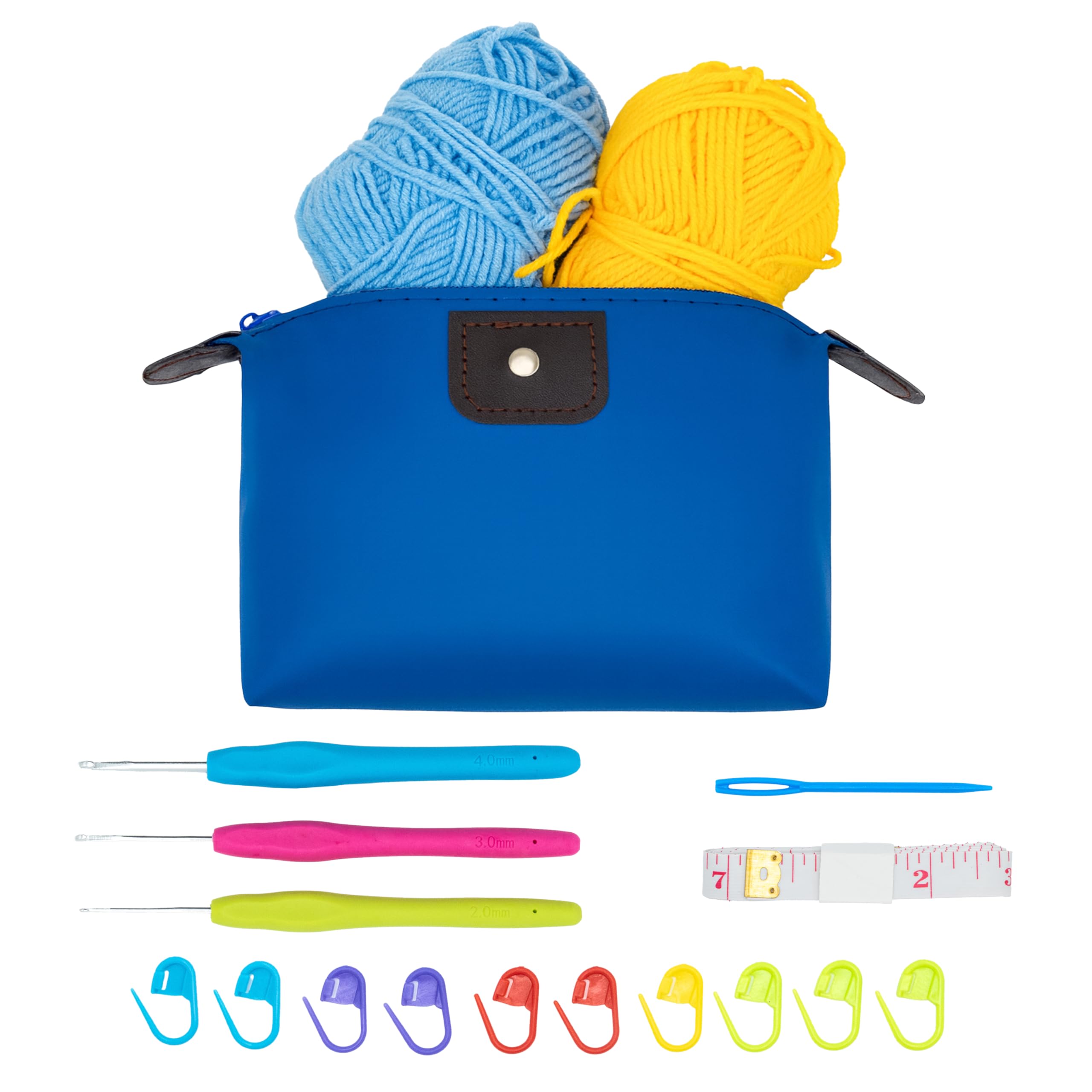 Jaliun Kit Uncinetto Principianti – Set Crochet con Uncinetti Ergonomici | Include 3 uncinetti ergonomici,2 gomitoli,custodia,marcapunti,ago e metro.Per amigurumi e fai da te