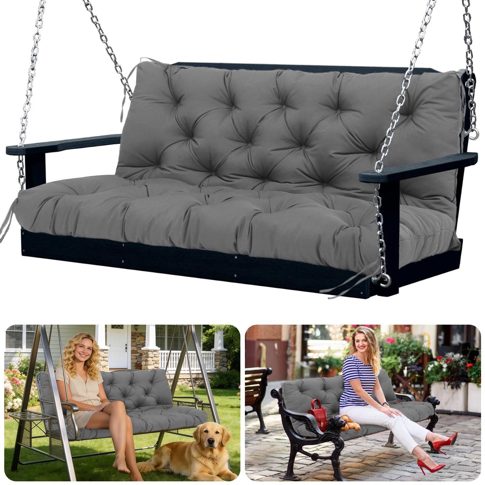 SXBFHGH Porch Swing Cushions 2 Seater Replacement Thicken 5" Waterproof Swing Cushions for Outdoor Furniture Bench Patio Swing Cushion with Backrest &