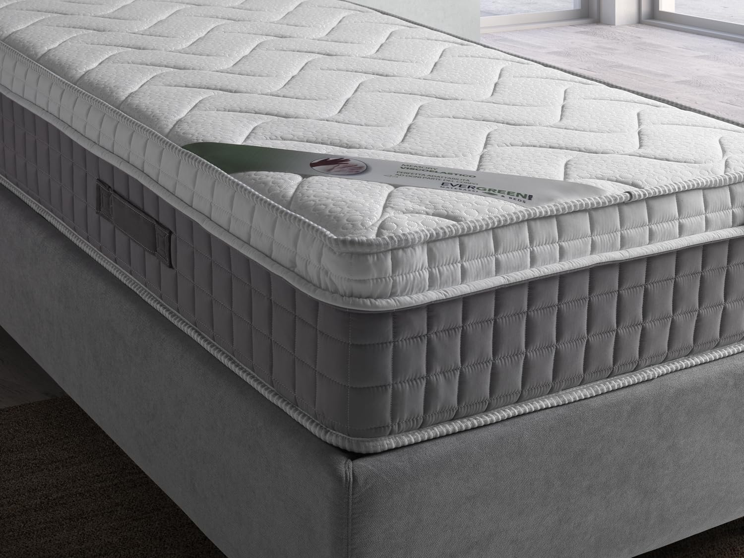 EVERGREENWEB - Materasso Singolo 80x190 in Memory Foam con Topper Alto 25 cm DISPOSITIVO MEDICO ‍ Detraibile + Cuscino GRATIS, Rivestimento Bianco Imbottito Effetto MASSAGIANTE Tessuto Antiacaro