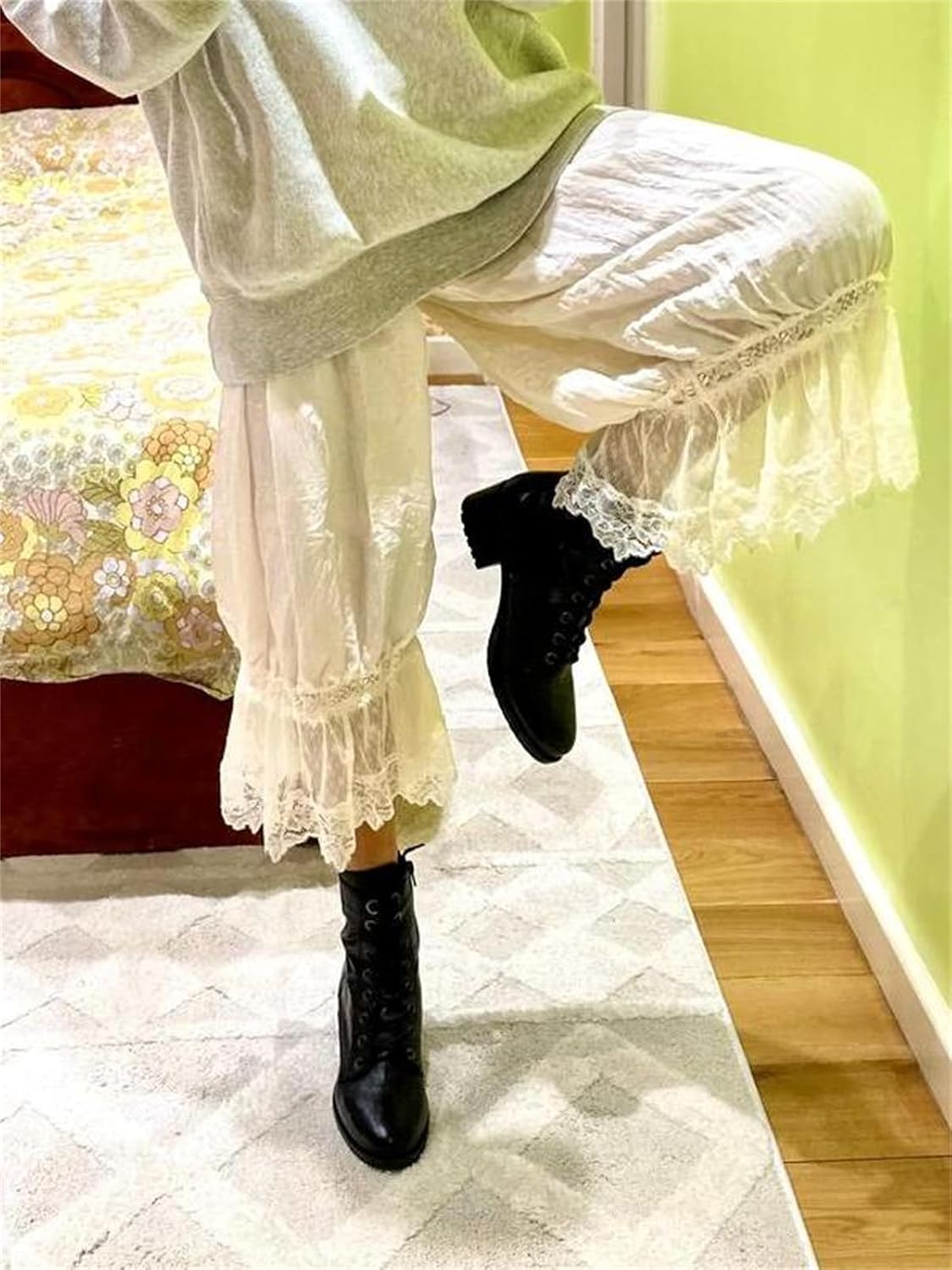 Alyweatry Women Ruffle Long Bloomers Elastic Waist Lace Patchwork Pettipants Pantaloons Cropped Slip Pants Streetwear - Image 6