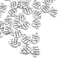 Vista 2 de heyous 100pcs Heart Shape Charms Handmade Metal Labels Printed Made With Love Tag Labels Carving DIY Craft Necklace Bracelets Keychain Jewelry