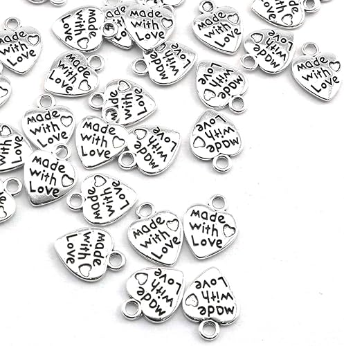 Miniatura 2 de heyous 100pcs Heart Shape Charms Handmade Metal Labels Printed Made With Love Tag Labels Carving DIY Craft Necklace Bracelets Keychain Jewelry