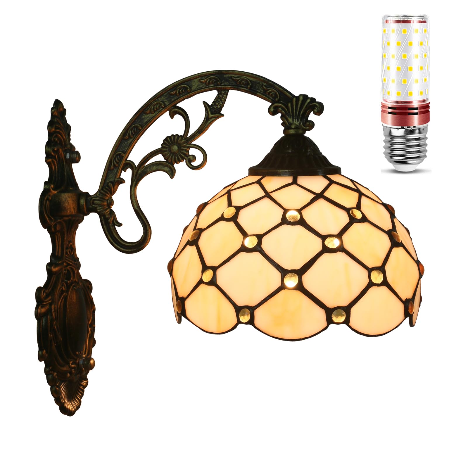 Uziqueif Hallway Light, E27 Stained Glass Wall Mounted Lights, Indoor Wall Lighting Fixtures/Wall Lamps/Wall Lights for Living Room, Bedrooms, Corridor, Kitchen, Hallway, Bedside Light, Golden
