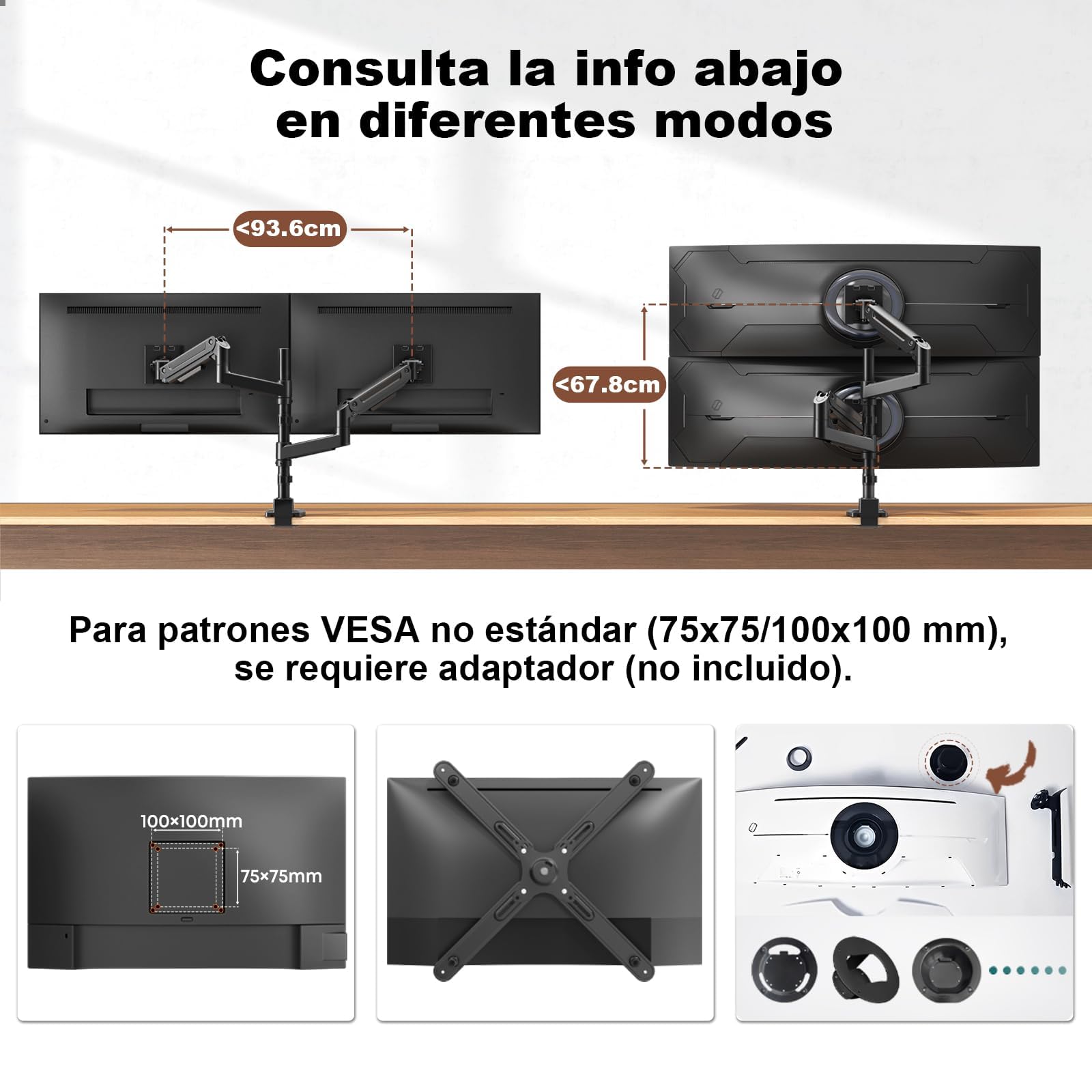 Soporte para Monitores PUTORSEN para 2 Pantallas de 17 a 49 Pulgadas - hasta 20 kg por Brazo, Soporte Extra Largo Ajustable en Altura y Giratorio para una ergonomía óptima, VESA 75/100 mm