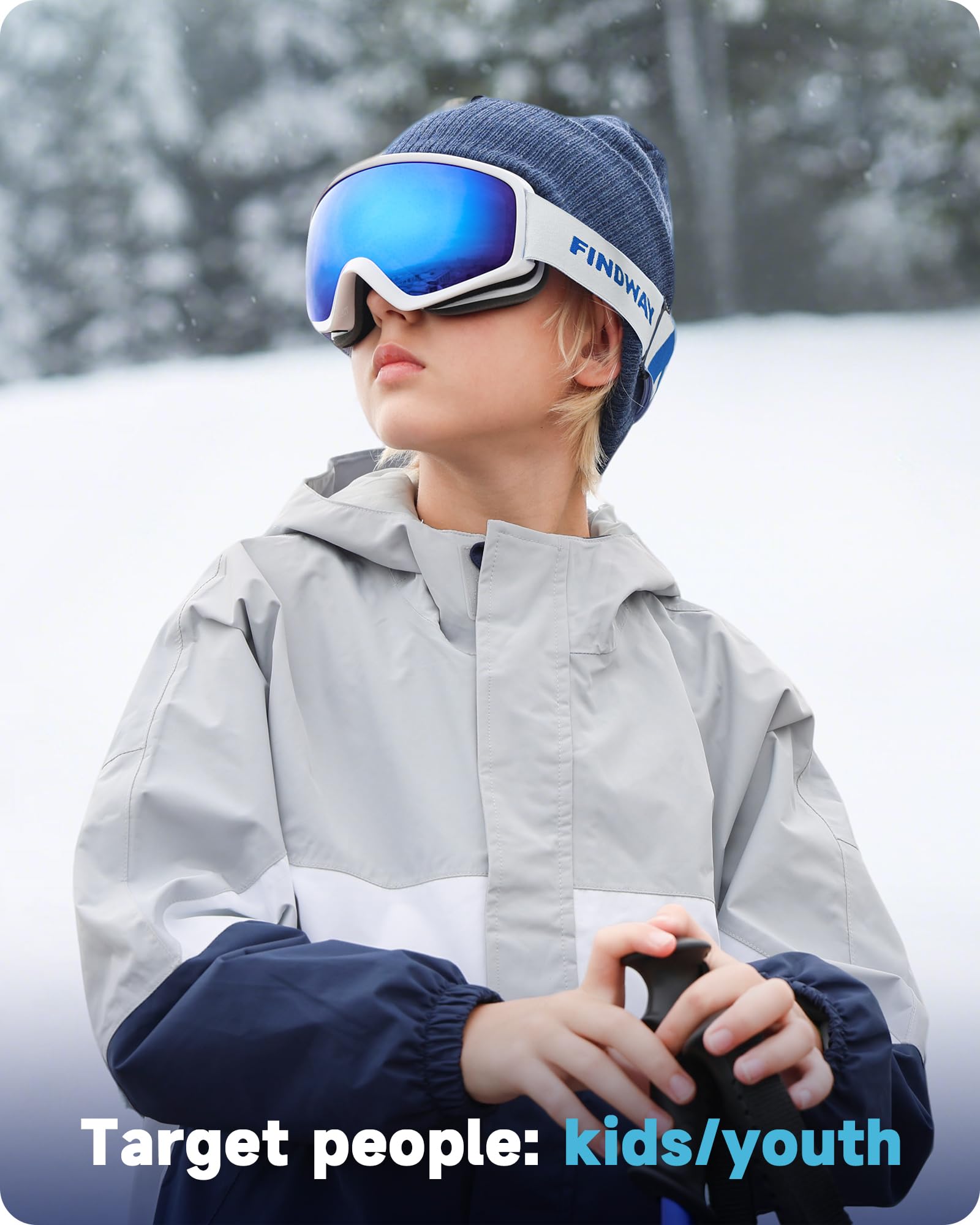 Findway Masque de Ski Protection pour Enfant 5 à 16 Ans Lunette Ski Masque Ski OTG de Garçon ou Fille Anti-UV Antibuée Compatible avec Casque pour Ski Snowboard Autres Sports Hiver