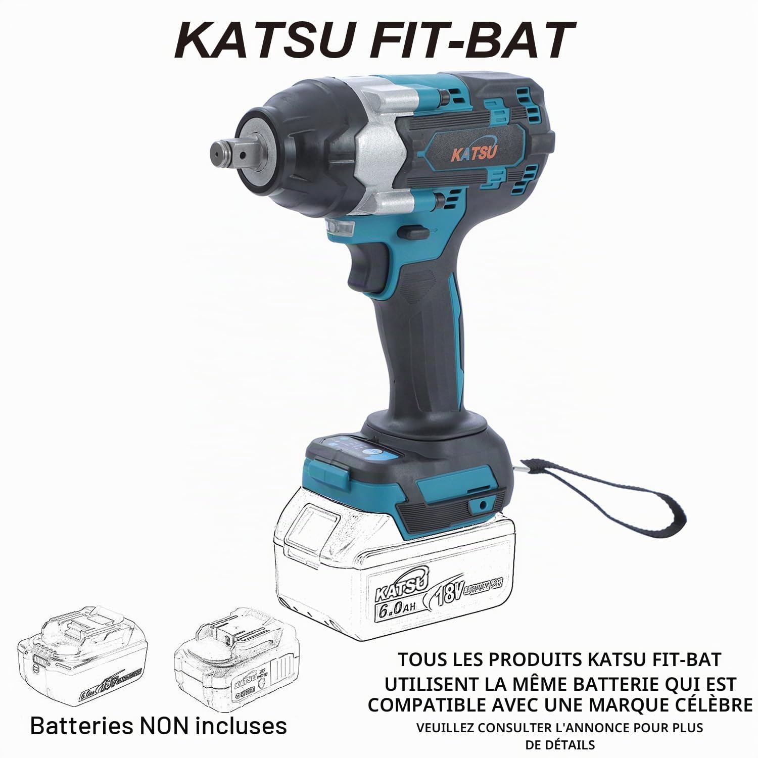 Clé à Chocs sans Fil Brushless 21V KATSU FIT-BAT 1/2" 580 Nm avec Moteur sans Balais, sans Batterie ni Chargeur 102470