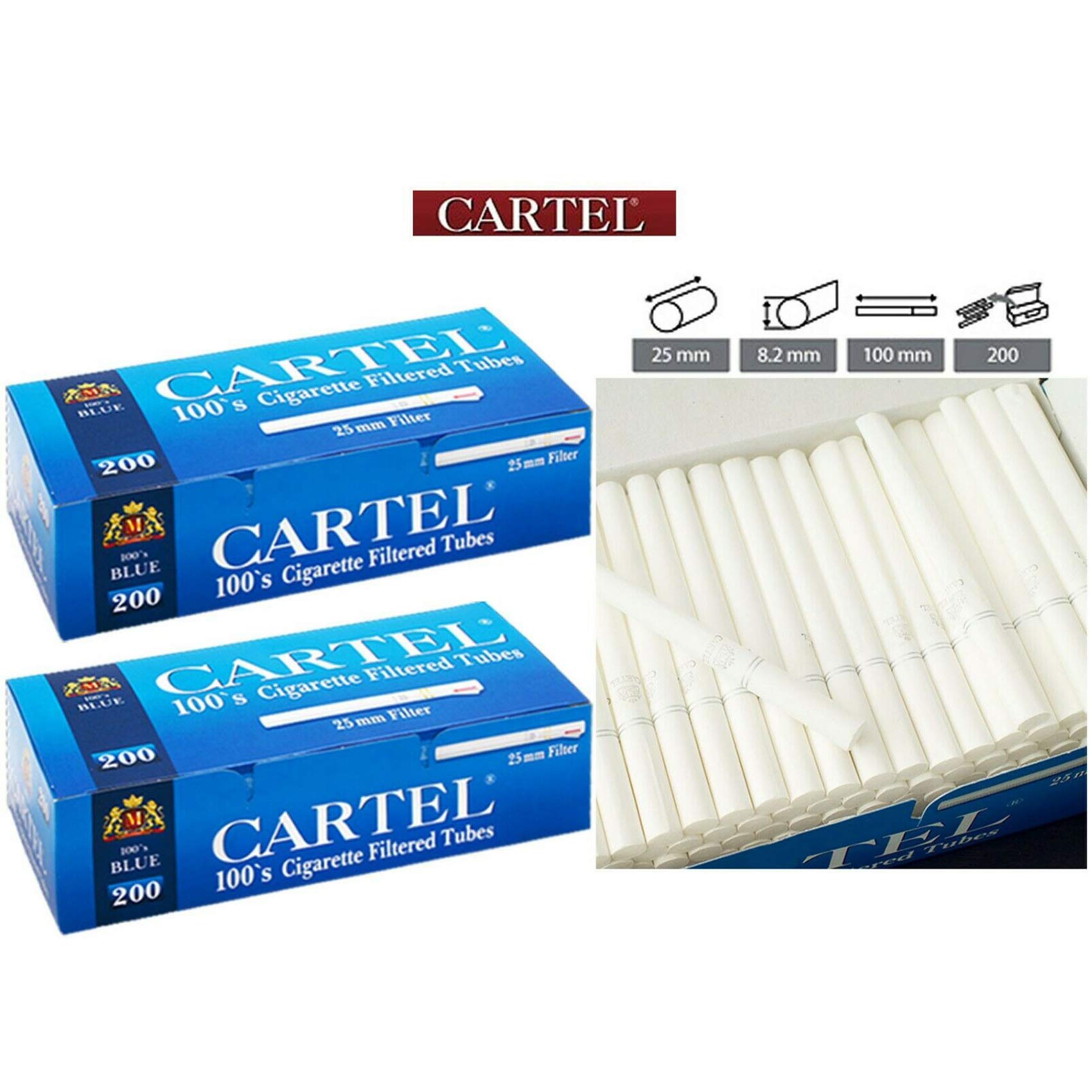 Cartel Blue Lot de 200 tubes blancs vides en papier de qualité supérieure  avec double anneau argenté pour cigarette : Amazon.fr: High-Tech