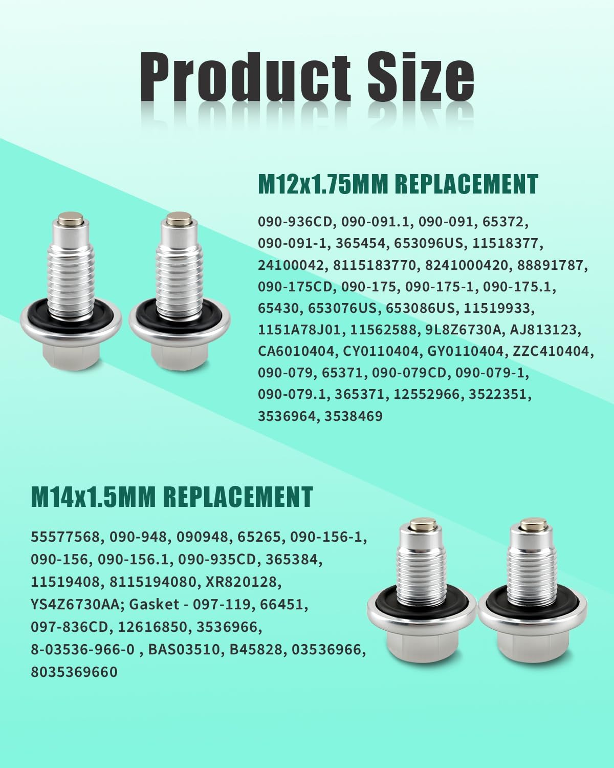 Magnetic Engine Oil Drain Plug, M12x1.25mm M12x1.75mm M14x1.5mm Thread Sizes 16PCS & 32 gasket, Fit for Select Models