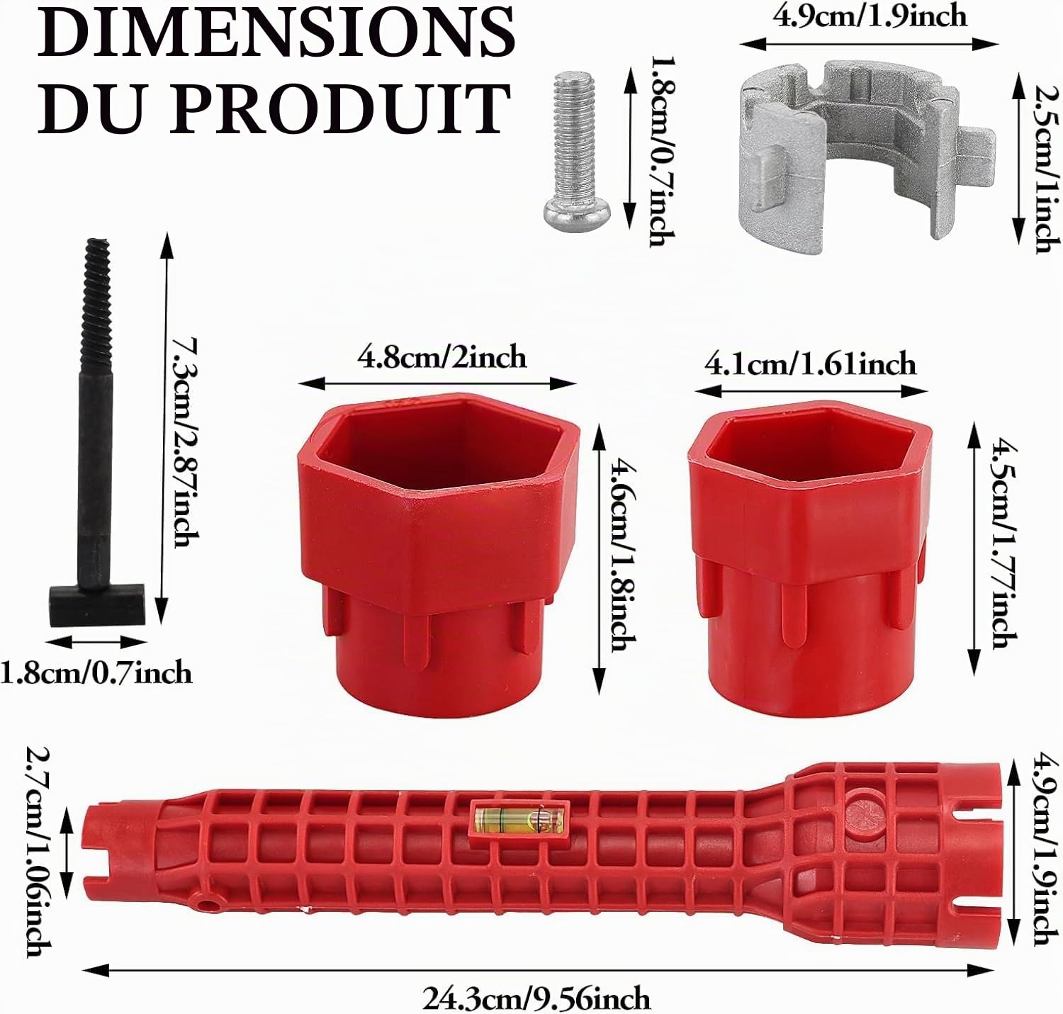 Clé de robinet 8 en 1, clé robinet salle bain 8 en 1, Clé outillage plomberie, 34 mm, 40 mm, Outil multifonction pour installation de robinet - Pour lavabo, salle de bain, cuisine