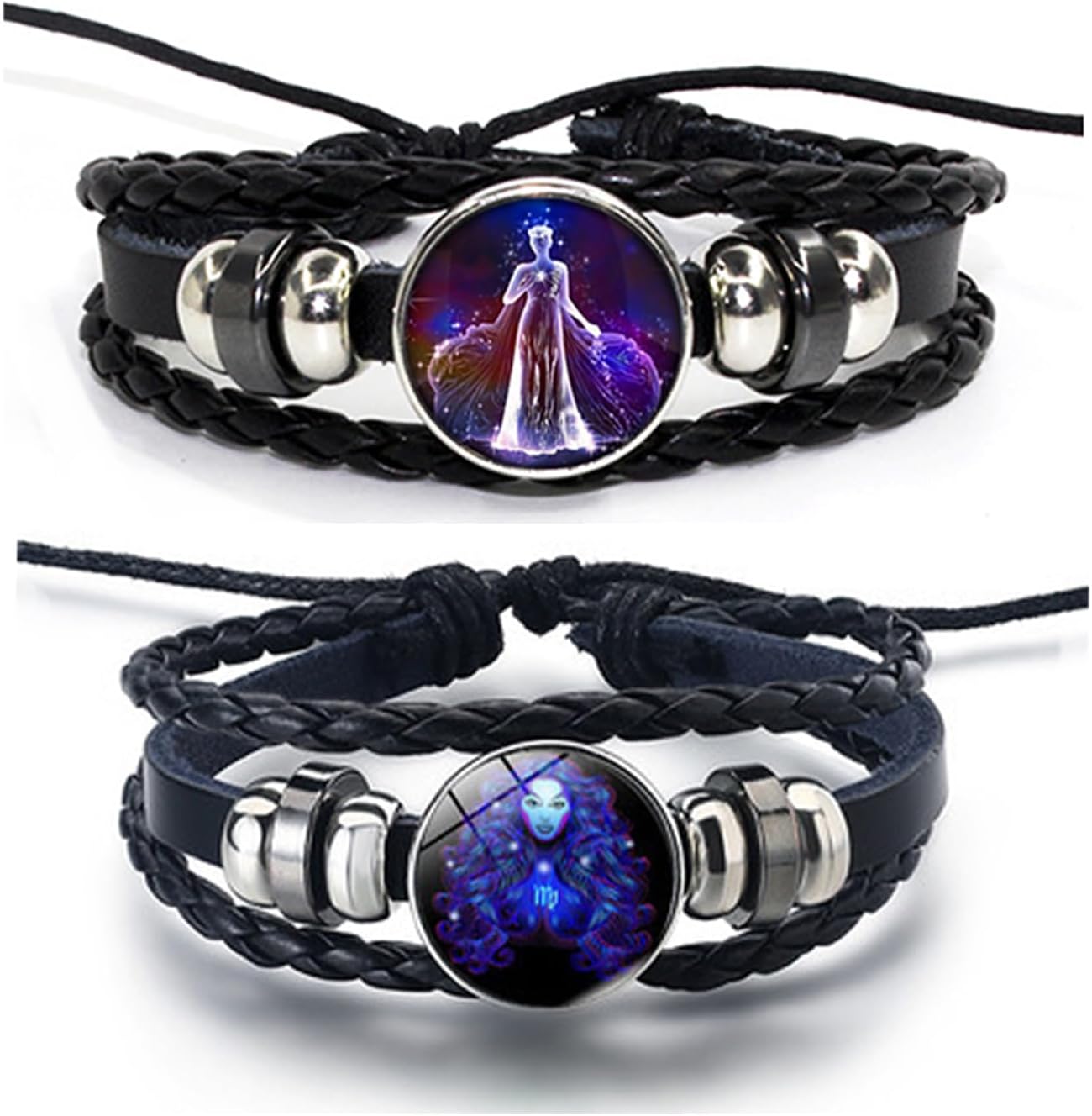 Zodiac Signs Spirit Bracelet for Women Men Multilayer Constellation Leather Wrap Bracelet Couple BFF Bracelets Birthday Gift 2Pcs Set