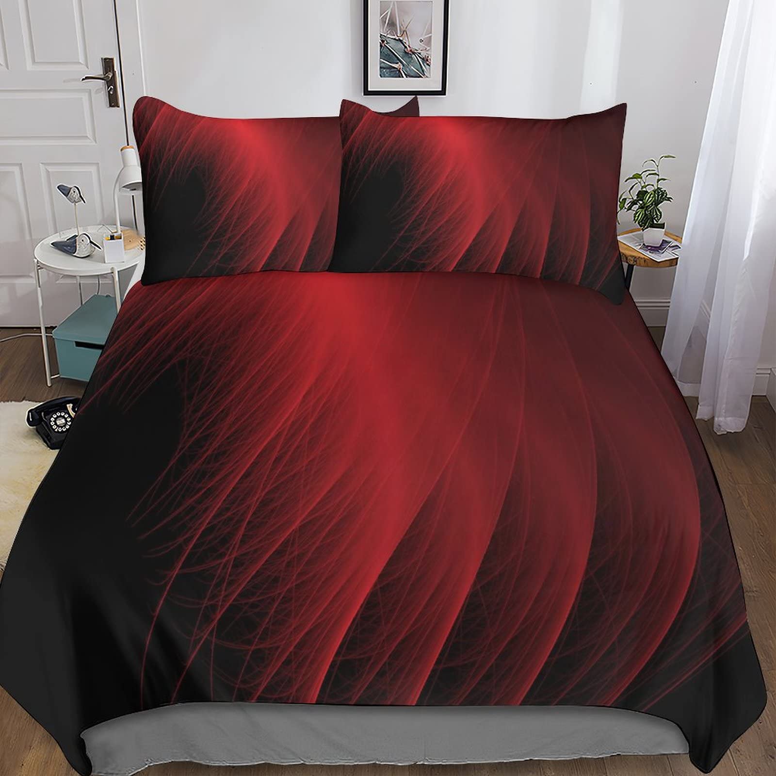 Housse de couette rouge 200x200cm parure lit microfibre facile à laver