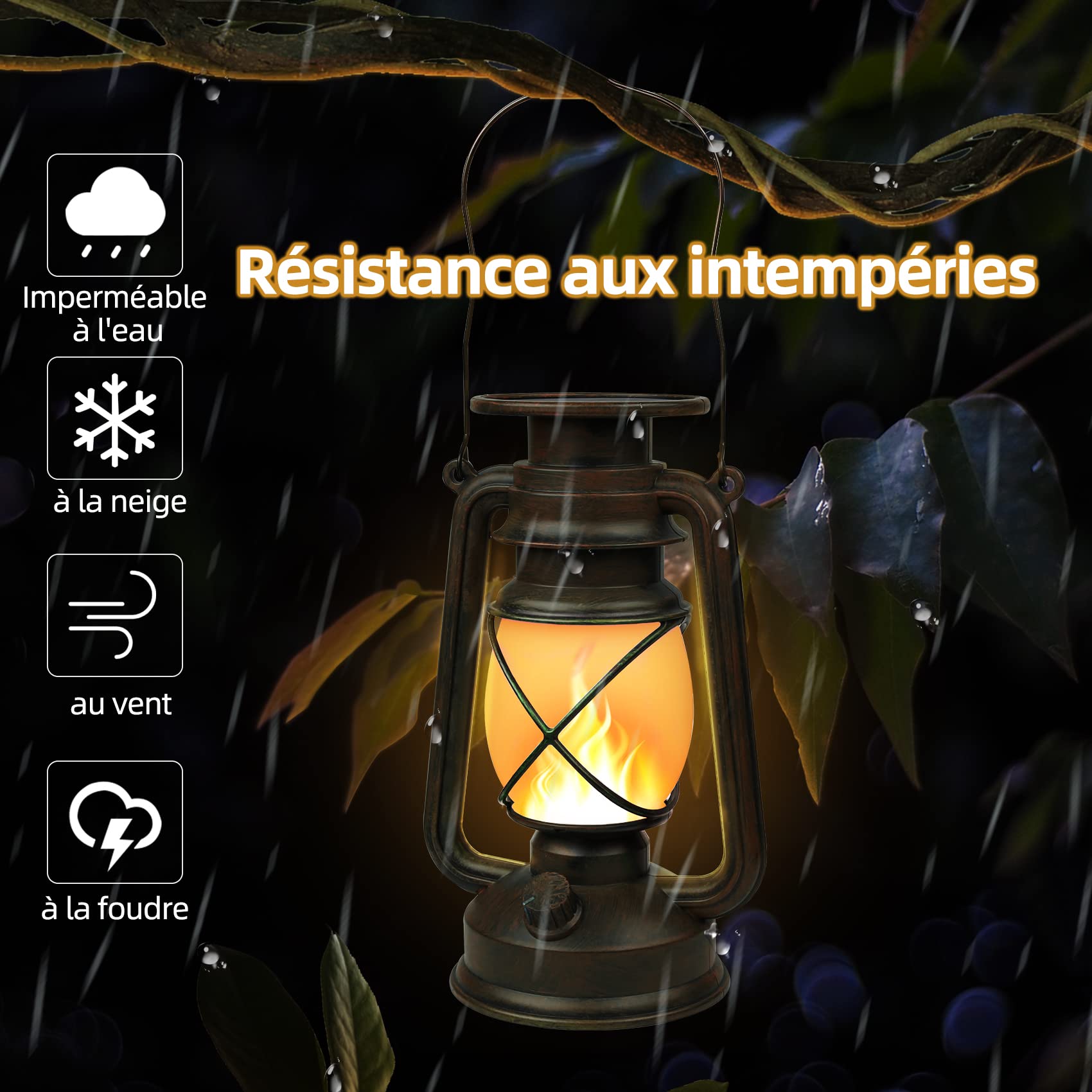 Shinmax 2 Pièces Lanterne Solaire Exterieur Jardin Vintage Lampe Solaire Effet Flamme Rétro IP65