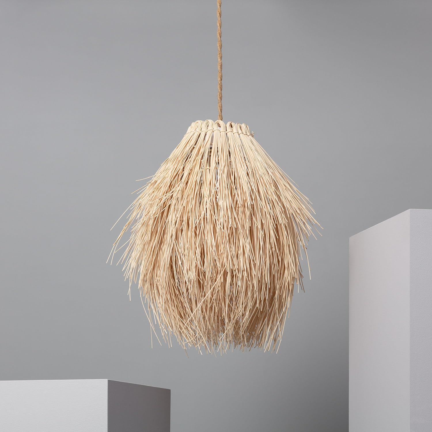 LEDKIA Lámpara Colgante Ratán Kathu Manyoya Natural | Diseño Natural y Elegante | Compatible con Bombilla LED E27 | Uso Interior | Cable Ajustable
