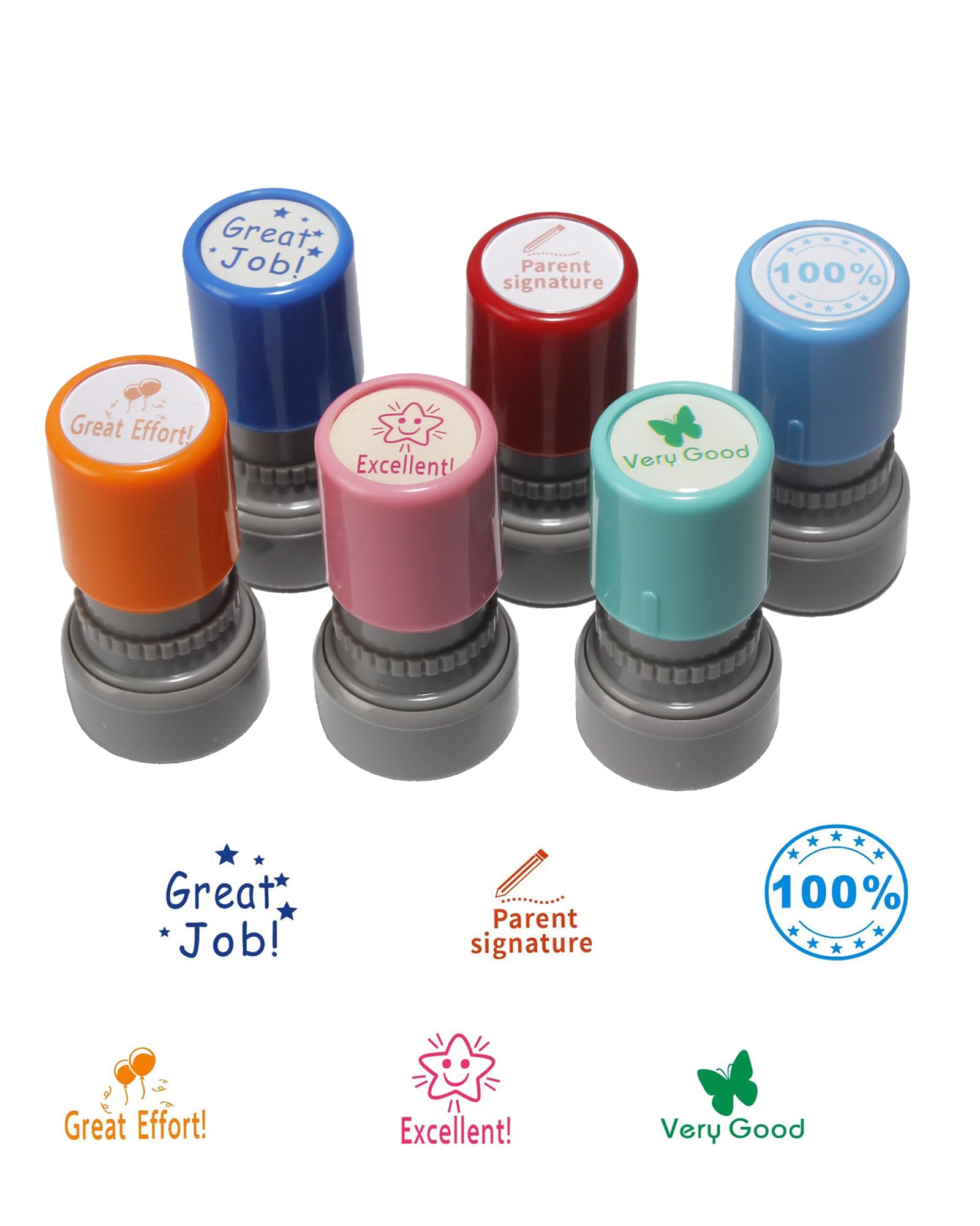 6Pcs Teacher Rubber Stamps Juqumty Self-Inking Stamp for Classroom Motivational Review Grading Stamps Teachers Students Office Supplies - Multicolor