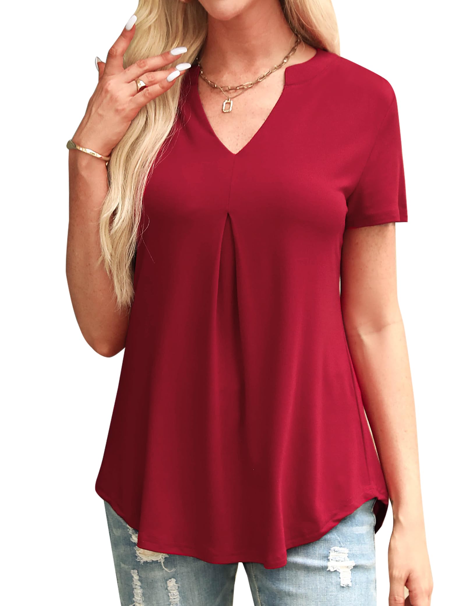 Aottori T-Shirt Manga Corta para Mujer Verano Básica Blusa Tops Elegante Cuello en V Camiseta Suelto Sólido Casual Camisetas