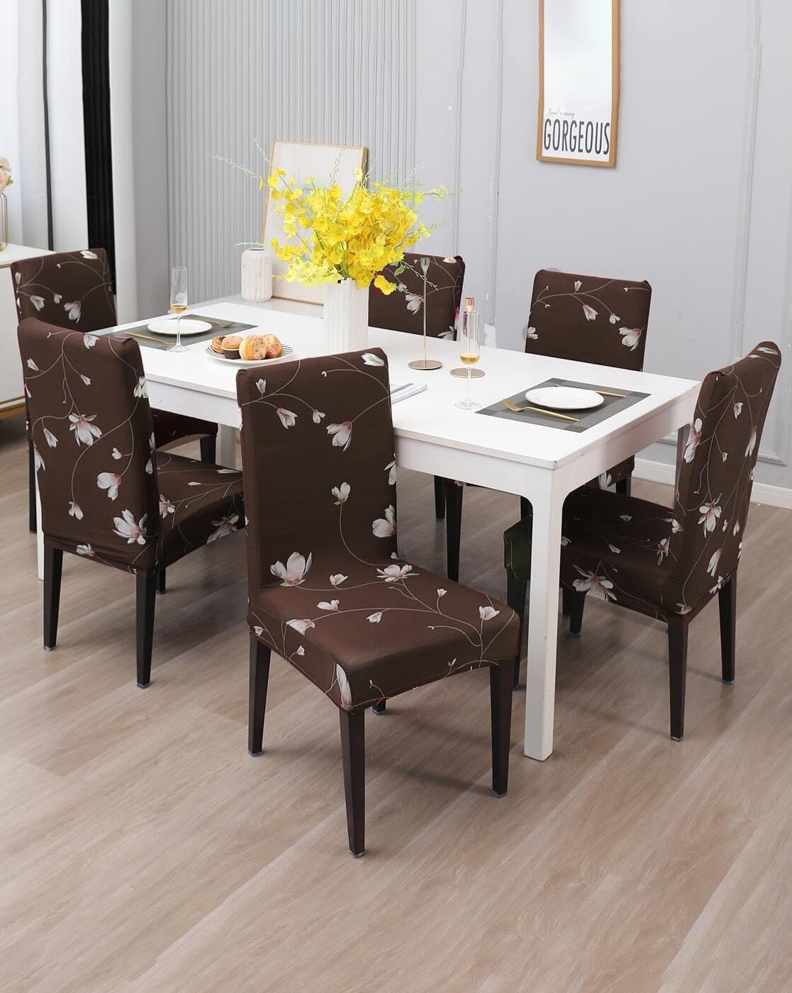 Gifts Island Polyester Floral Print Dining Table Chair Cover Set of 6 ...