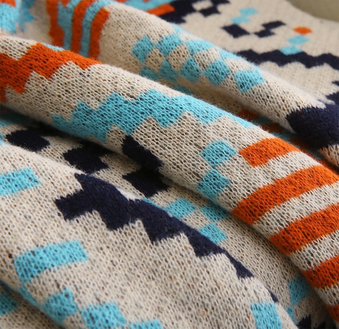Fennco Styles Multicolored Geometric Knit Throw Blanket with Tassel 50" W x 60" L – Tribal Pattern Boho Lightweight Blanket for Couch, Bedroom, Living Room and Office Décor