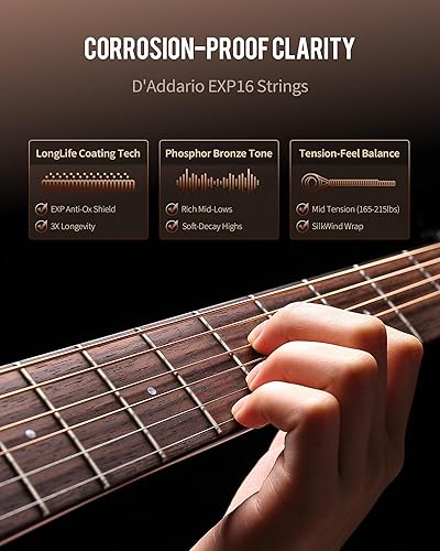 Miniatura 5 de Rosen G31 Guitarra acústica Dreadnought de tamaño completo de 41 pulgadas con tapa de caoba maciza, acabado brillante kit de iniciación con estuche,
