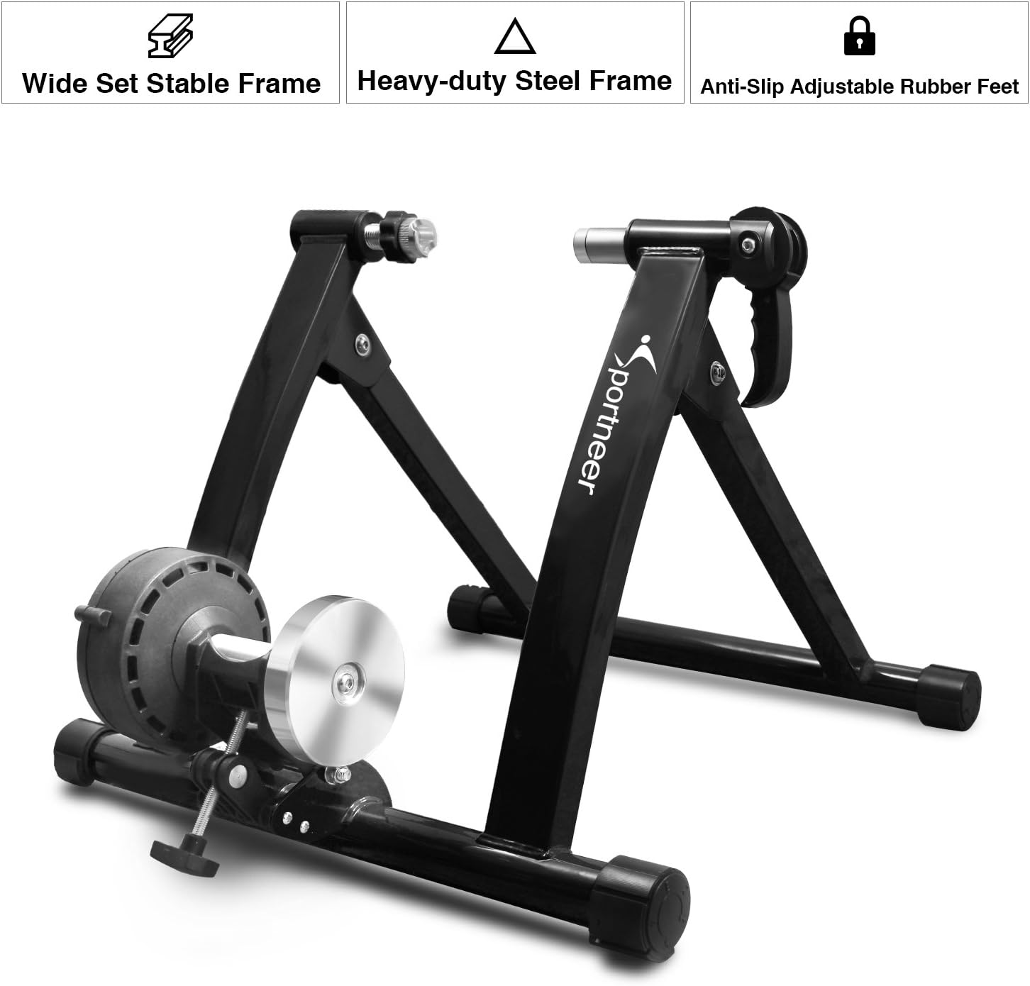 Sportneer Bike Trainer Stand Steel Bicycle Exercise Magnetic Stand with Noise Reduction Wheel for Road Bike (Black) : Sports & Outdoors