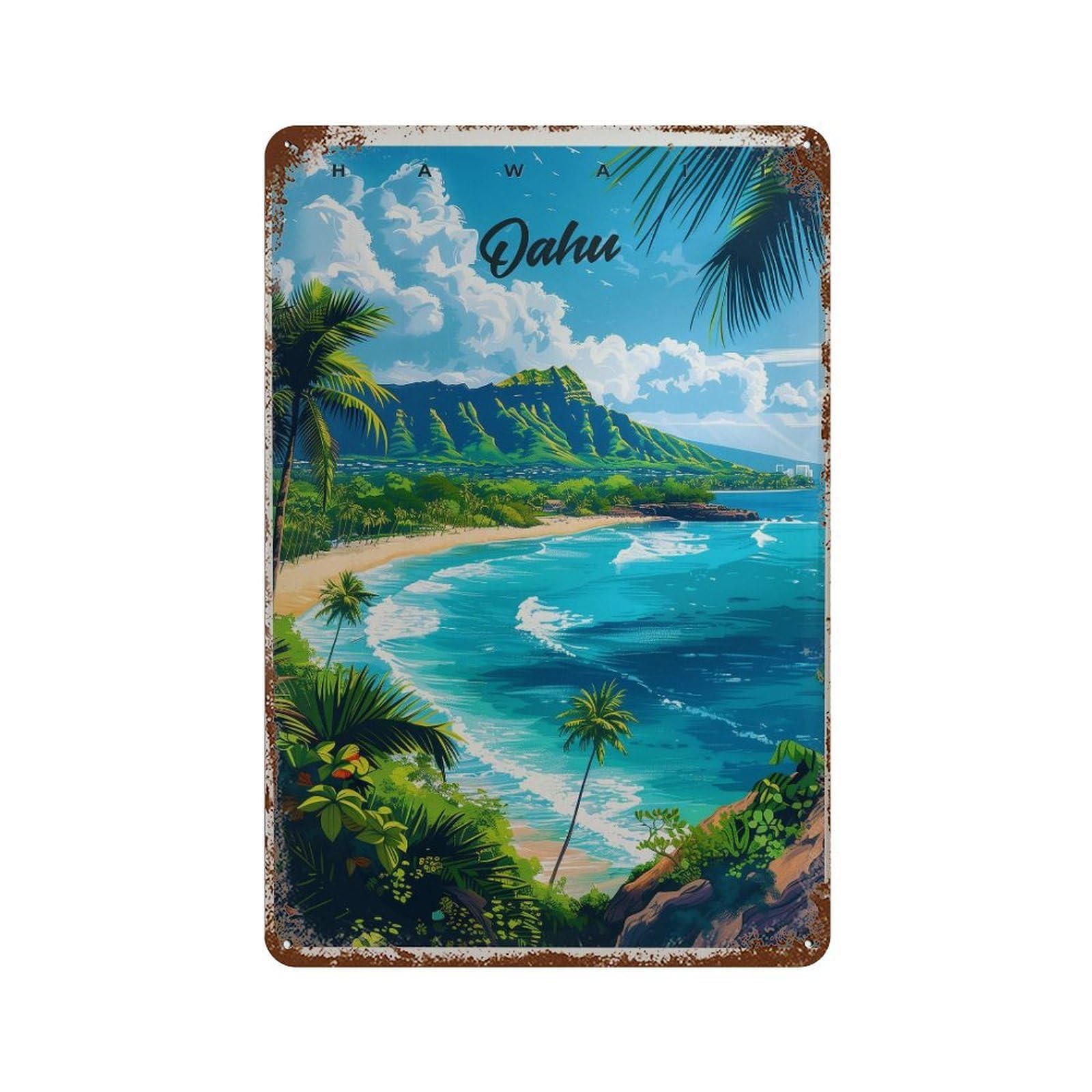 xiaoxiaoshen Oahu Hawaii Travel Diamond Head Wall Decor Art Metal Tin Poster Modern Home Decor Art Home Bar Shop Decorations Vintage Sign 30x20cm
