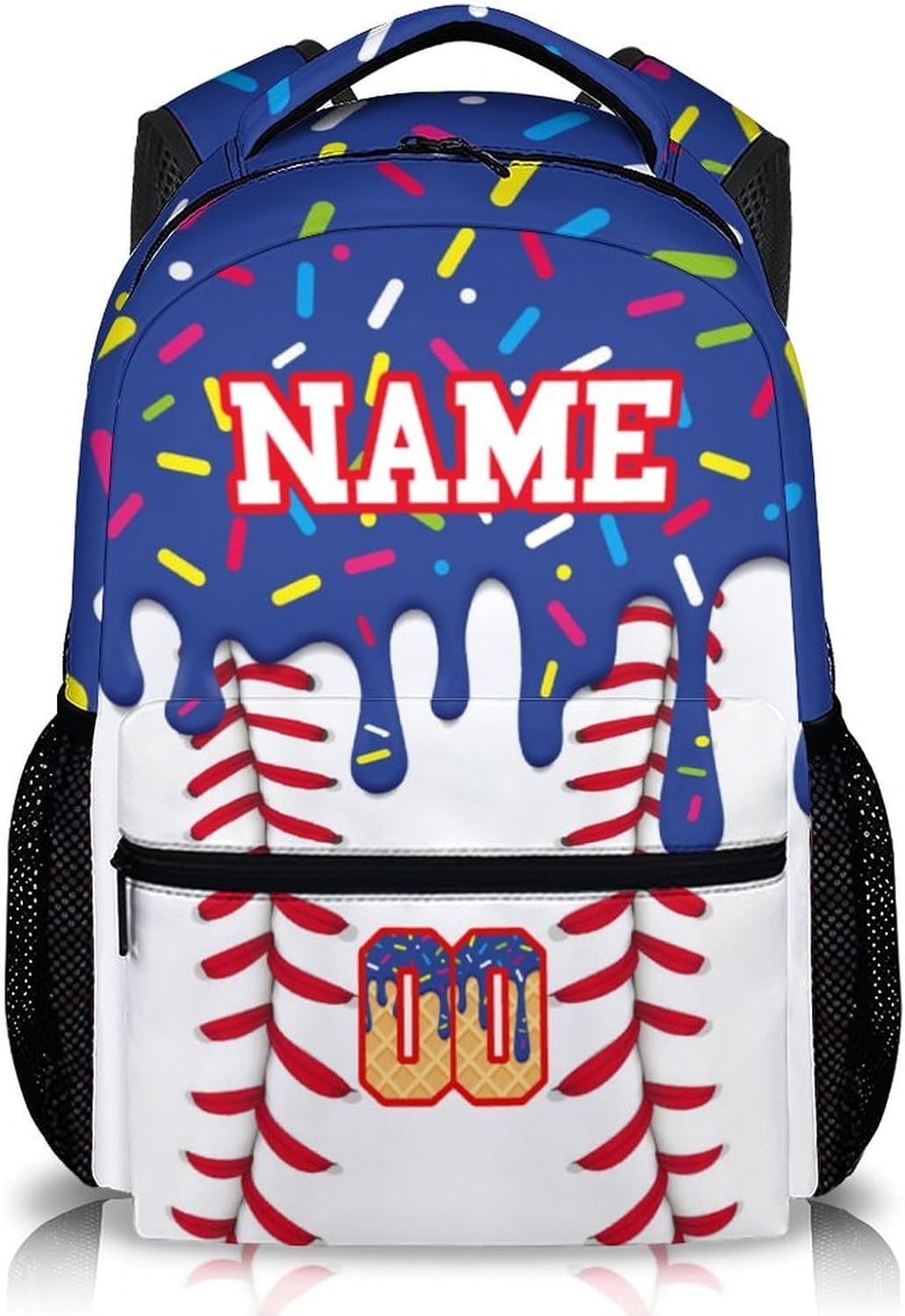 Kids Backpacks Custom Baseball Drip Bookbag for Boys Casual Backpack for Kids 6-8, 17 Inch Blue Schoolbag Gift for Travel School Vacation