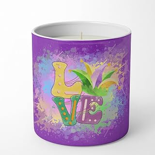 Caroline's Treasures WDK4650CDL Love Mardi Gras 10 oz Decorative Soy Candle Nature Soy Wax Essential Oil Home Decor Ideal for Bedroom Kitchen Bath Office Gift, 10 oz