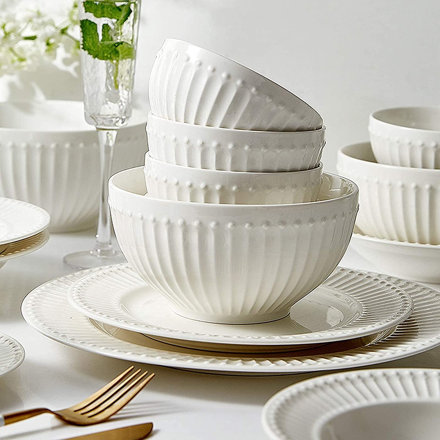 ホワイトグレー ストライプ プレートセット Crate & Barrel SET of