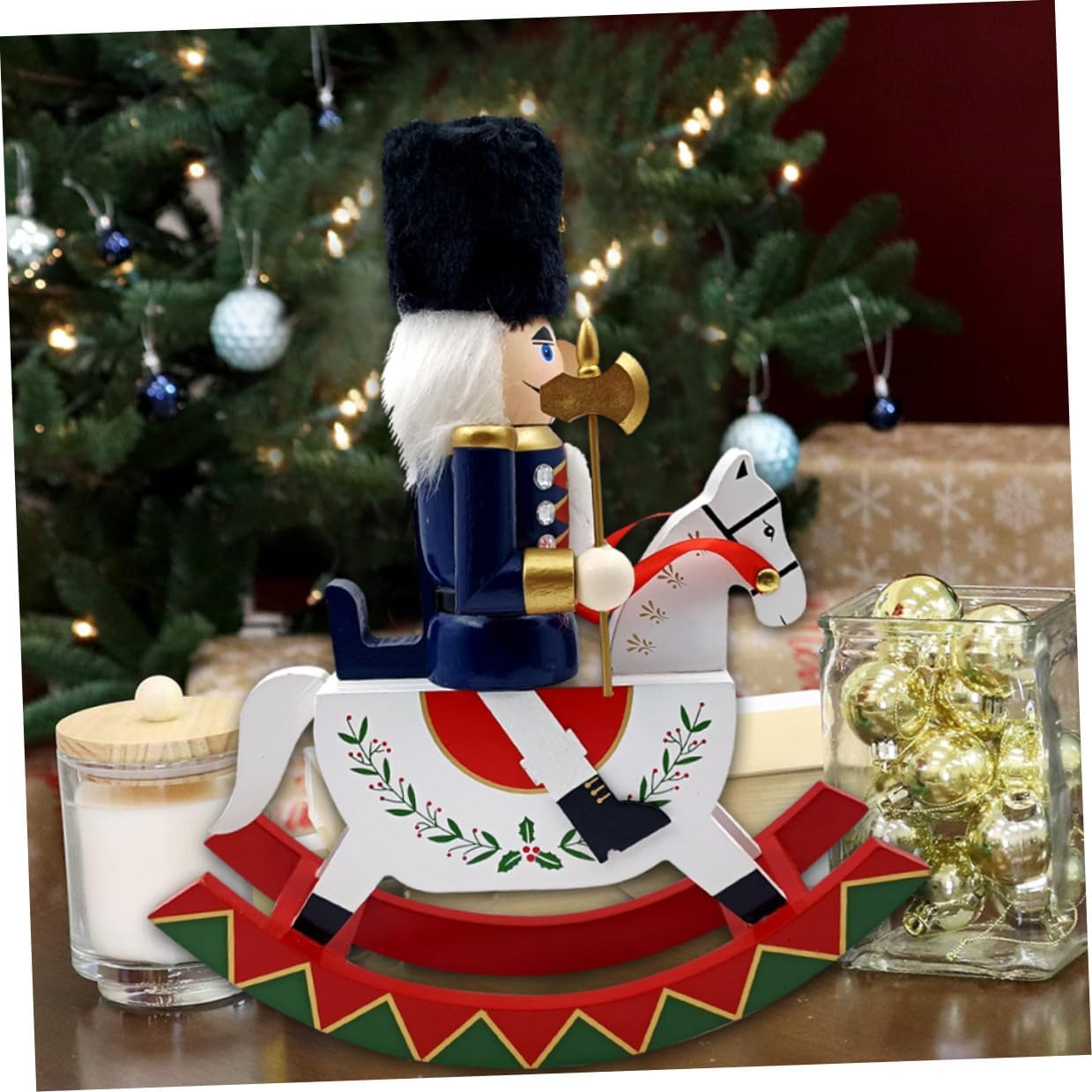 Cabilock Hand-Painted Wooden Nutcracker Figure Large Christmas Nutcracker Table Centerpiece Blue Festive Home Shelf Decoration for Holiday Season