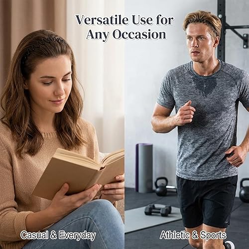 Miniatura 6 de Diademas de metal para hombres y mujeres, banda de pelo de resorte ondulado de metal, aro ajustable antideslizante para el cabello para deportes,