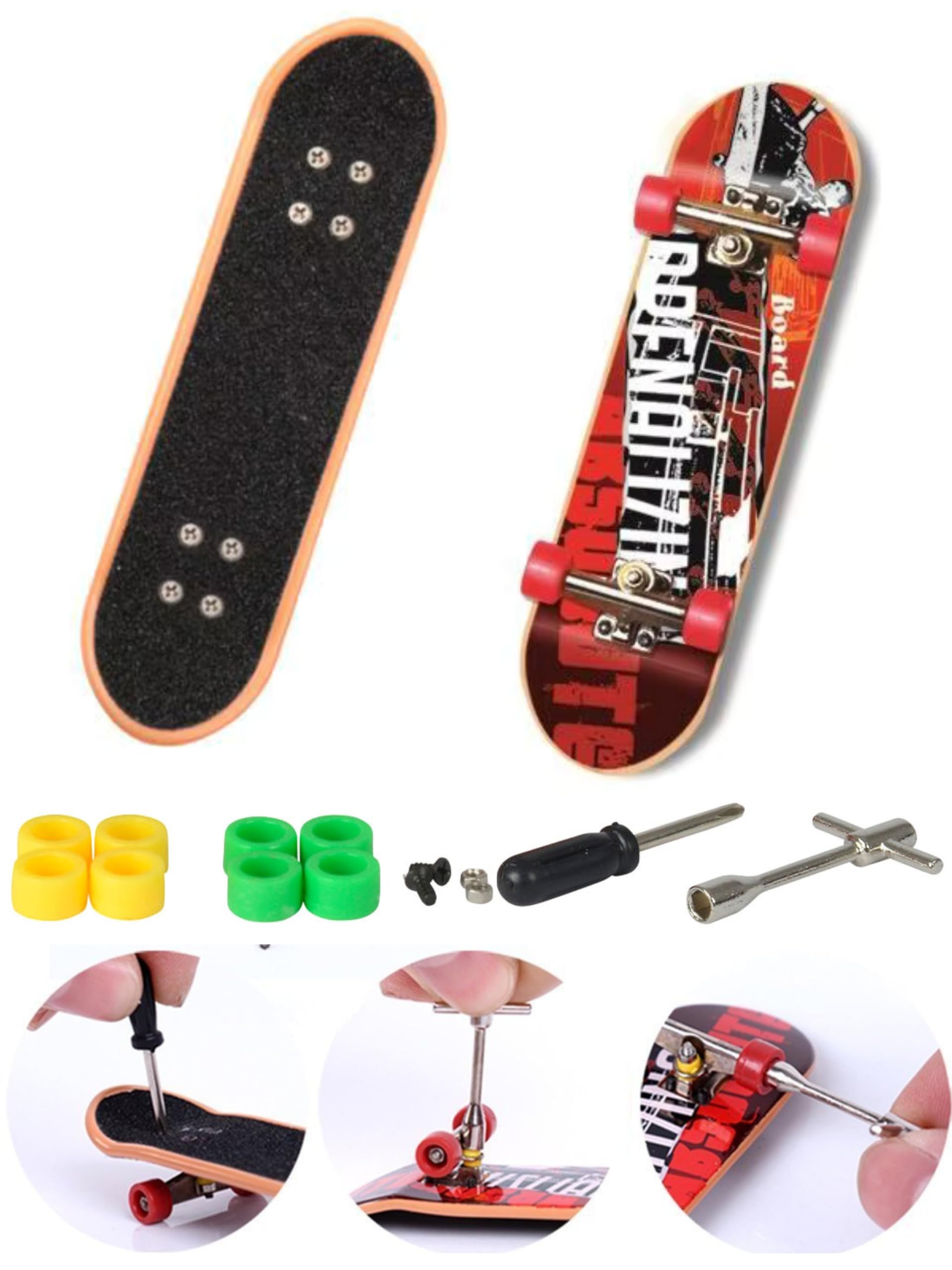 CLA6 Fingerboard Kit | Complimentary Tools, Extra Wheels and Screws | Durable ABS Deck for Rough Use | Safe Sandpaper Grip Tape | Lightweight Non-Bearing Wheels |