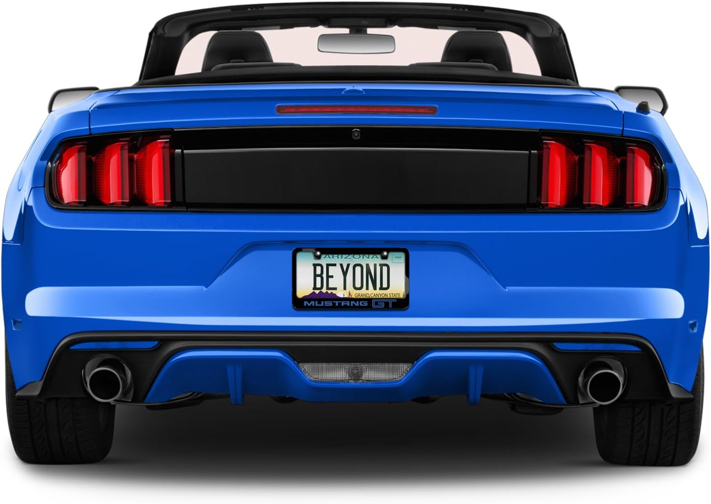 iPick Image for Ford Mustang GT in Blue UV-LED Printed American-Made Black Metal License Plate Frame