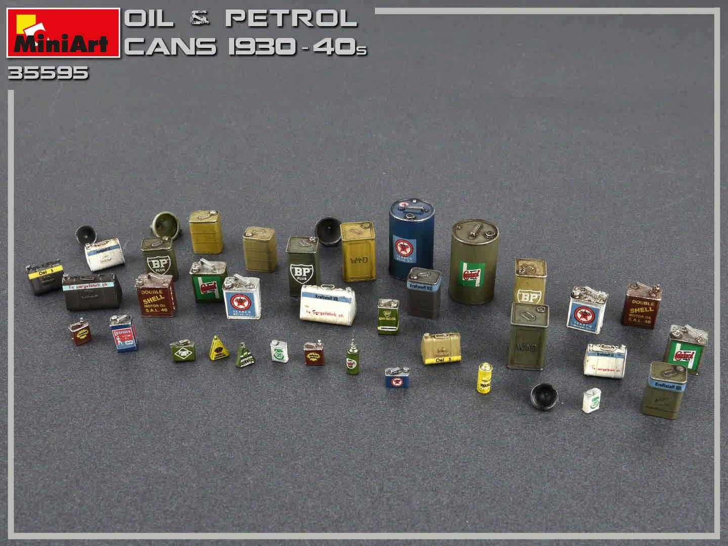 MiniArt MIN35595 Oil & Petrol Cans 1930-40s Plastic Model kit, Various