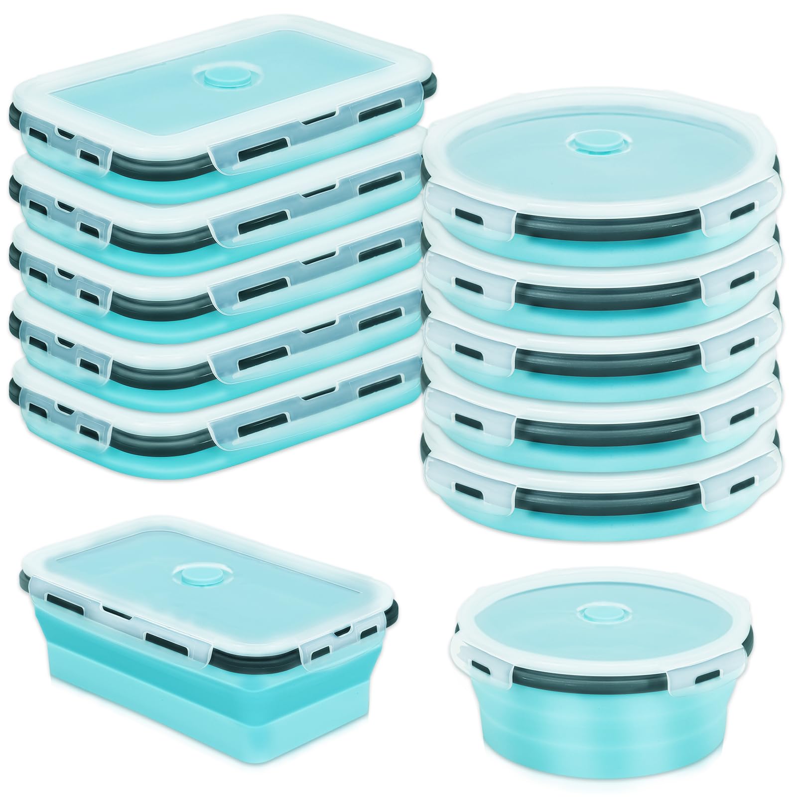 10er Set Faltbare Frischhaltedosen mit Deckel für Camping, 1200 ml