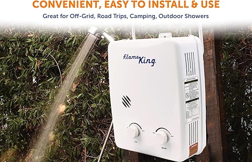 Miniatura 7 de Flame King YSNAZ132 - Calentador de agua portátil sin tanque de gas propano 5L 1.32GPM a 34,000 BTU, ducha instantánea de agua caliente al aire