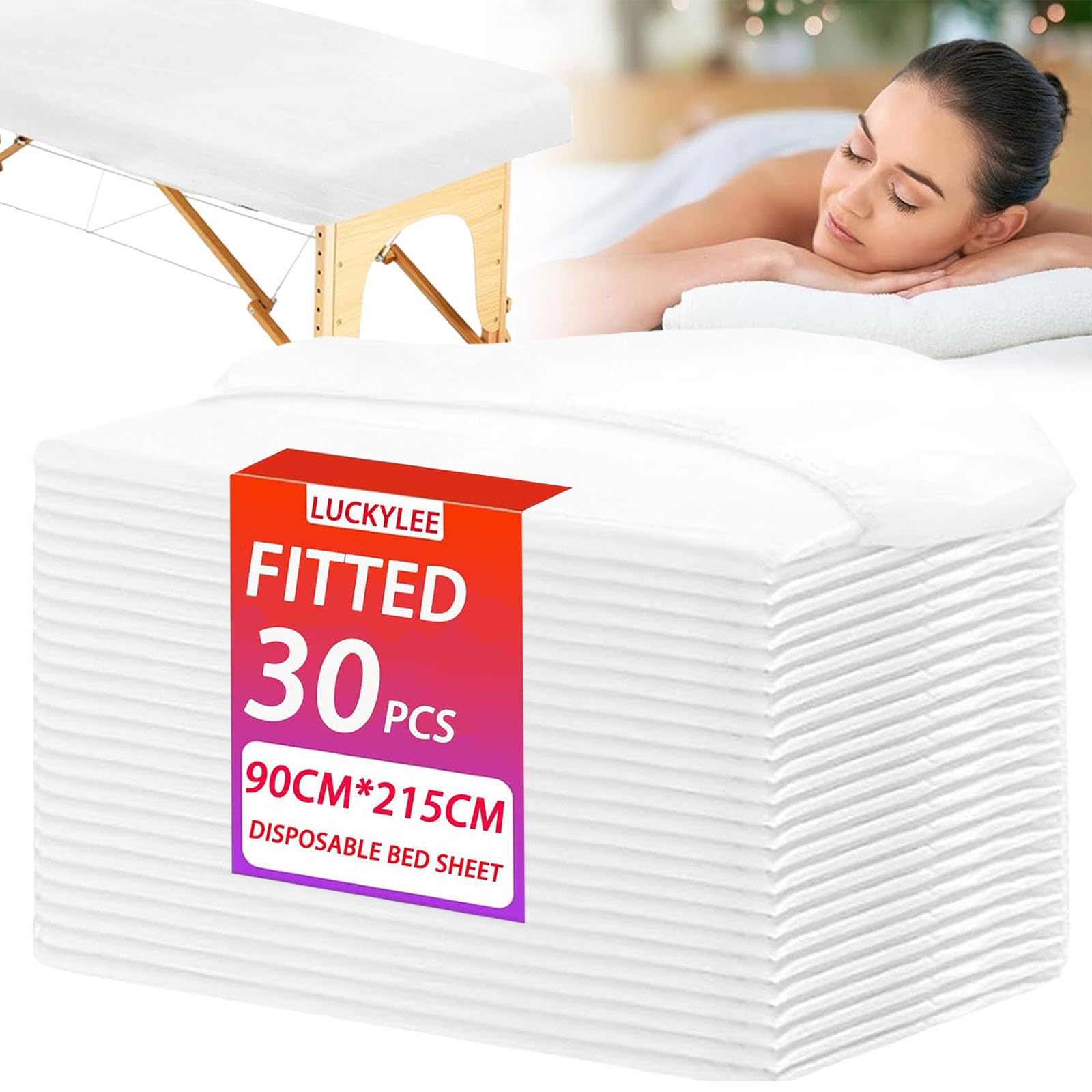Einweg Spannlaken Massageliegen Bettlaken,90x215cm Einweg Spannbezug Massage-Spa-Bettlaken mit elastischer, weiche Vliesstoff-Massagetisch-Bettlaken-Schutzbettdecken für Schönheitssalon (weiß-30pcs)