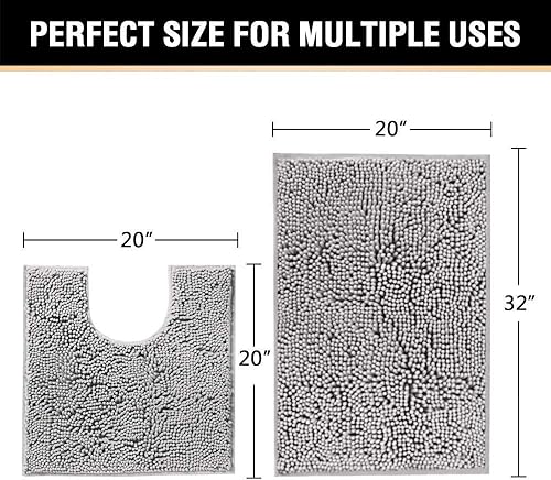Miniatura 7 de H.VERSAILTEX Tapete de baño de felpilla de lujo gris de 17 x 24 pulgadas, paquete de 2 alfombras de baño de 32 x 20 pulgadas y 20 x 20 pulgadas,