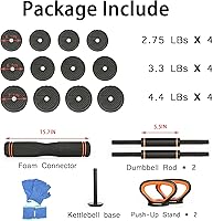 Vista 2 de Juego de mancuernas ajustables 4 en 1 para gimnasio en casa, juego de mancuernas de peso libre de 44 libras con conector utilizado como soporte